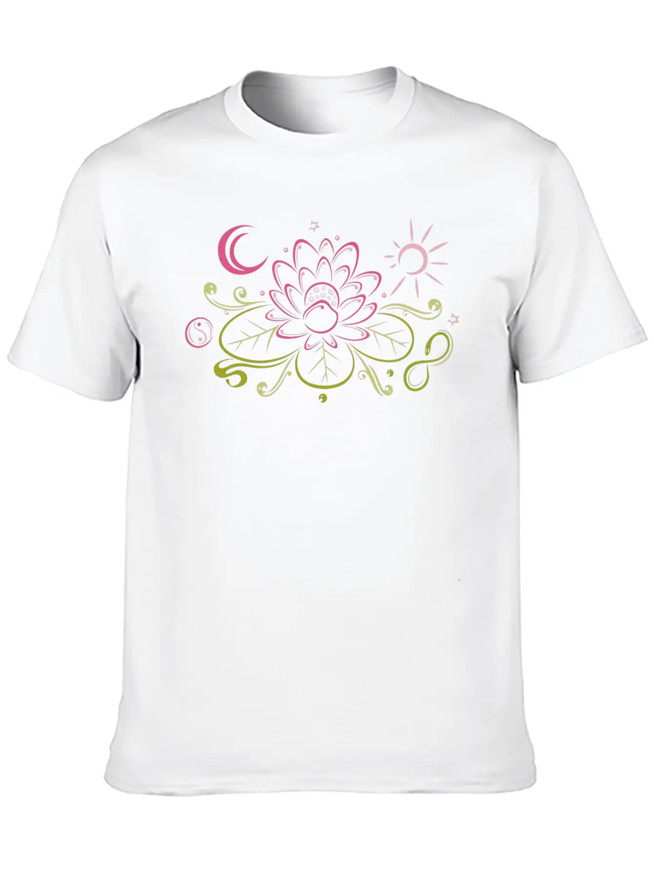 Lotus With Moon, Yin Yang And Sun Timeless Short Sleeve Tee – Comfy And Minimalist Design