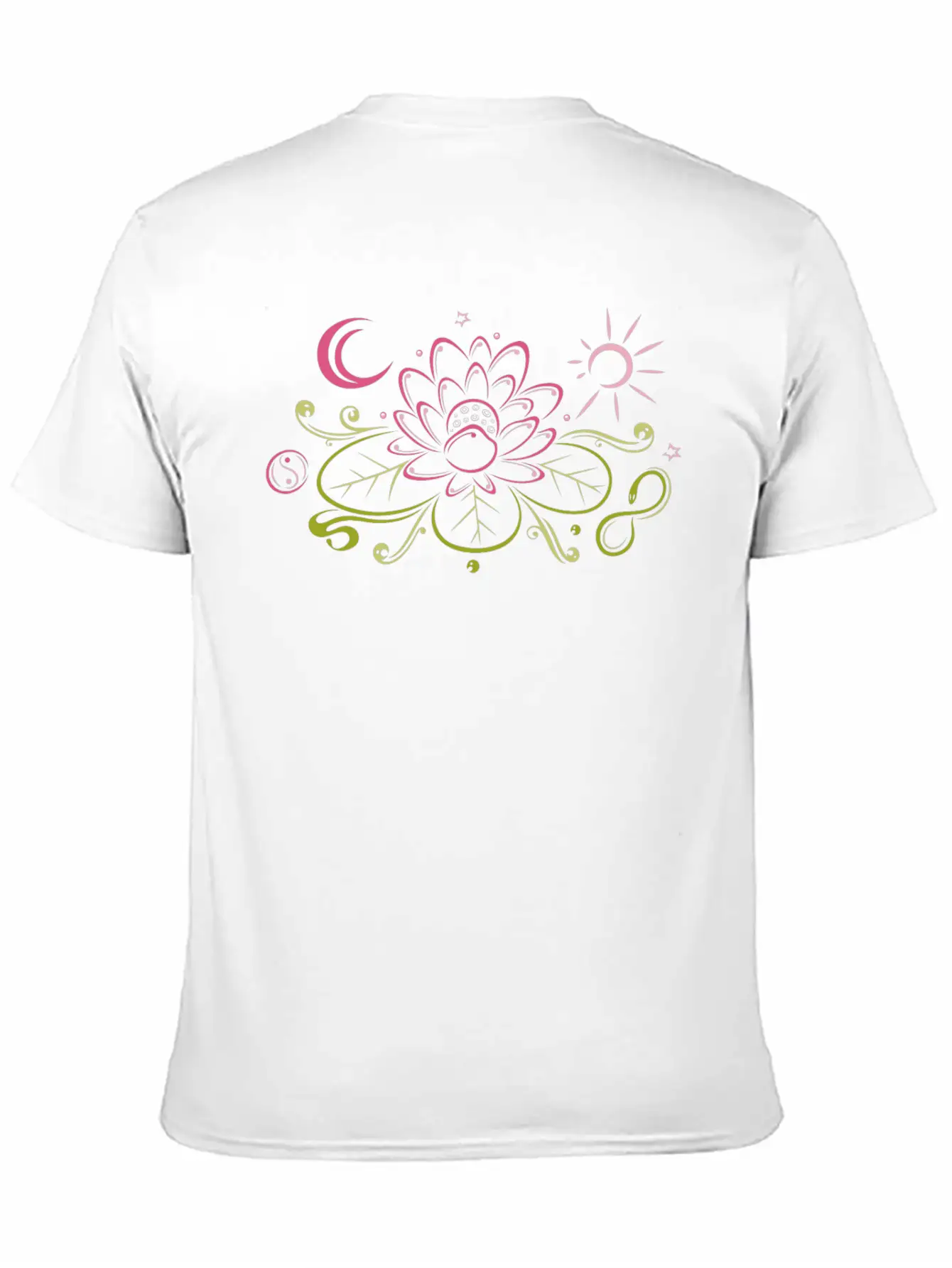 Lotus With Moon, Yin Yang And Sun Timeless Short Sleeve Tee – Comfy And Minimalist Design