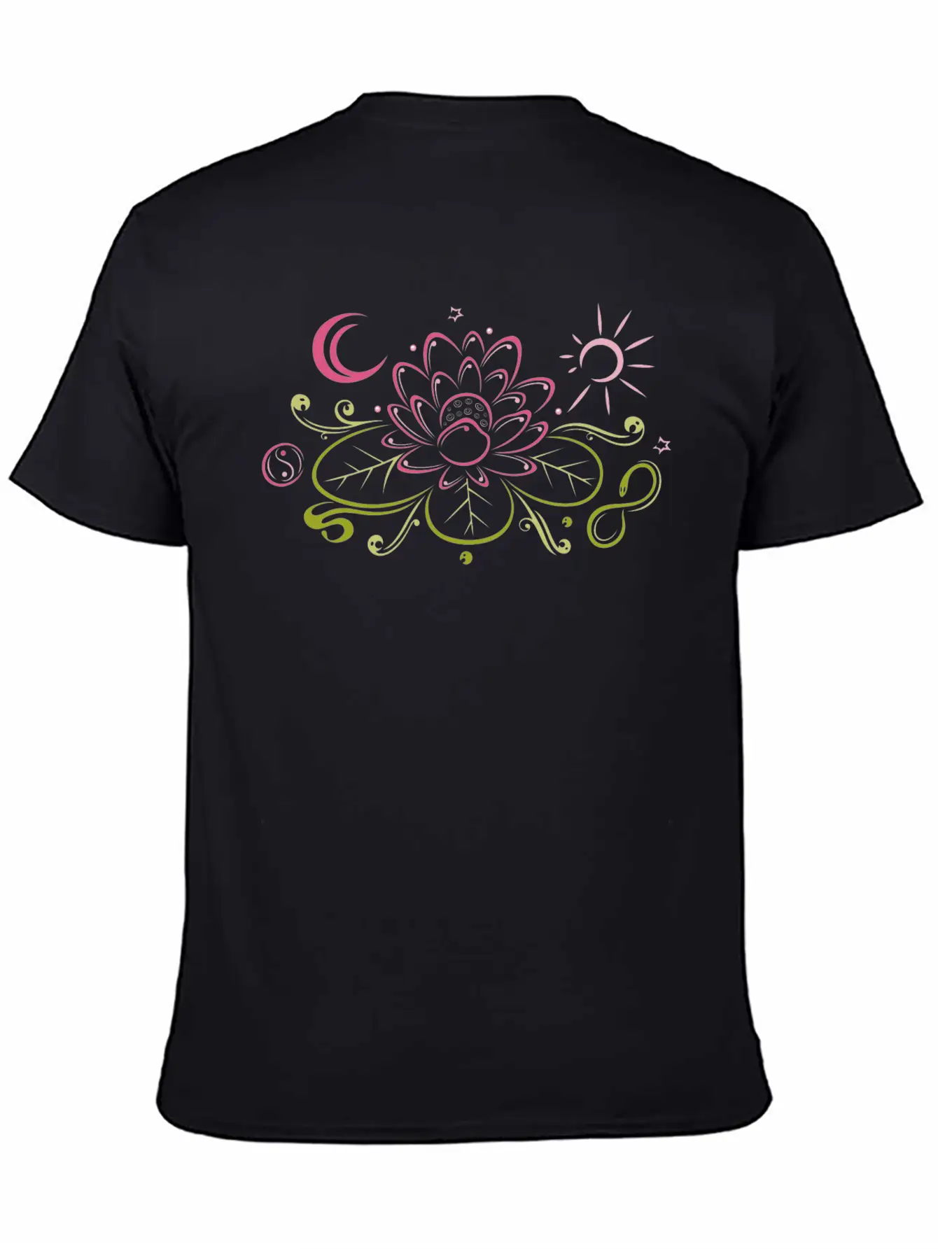 Lotus With Moon, Yin Yang And Sun Timeless Short Sleeve Tee – Comfy And Minimalist Design