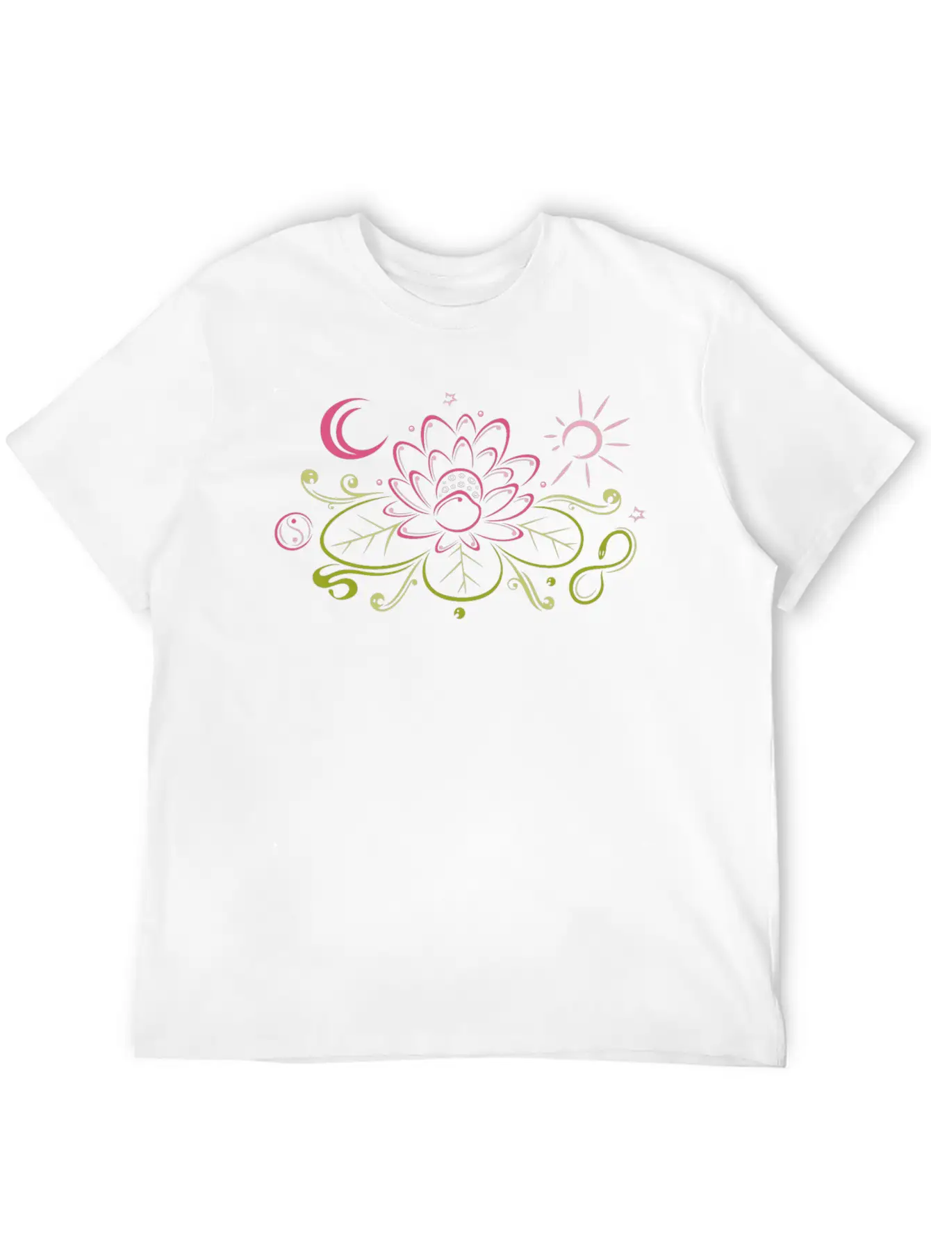 Lotus With Moon, Yin Yang And Sun Timeless Short Sleeve Tee – Comfy And Minimalist Design