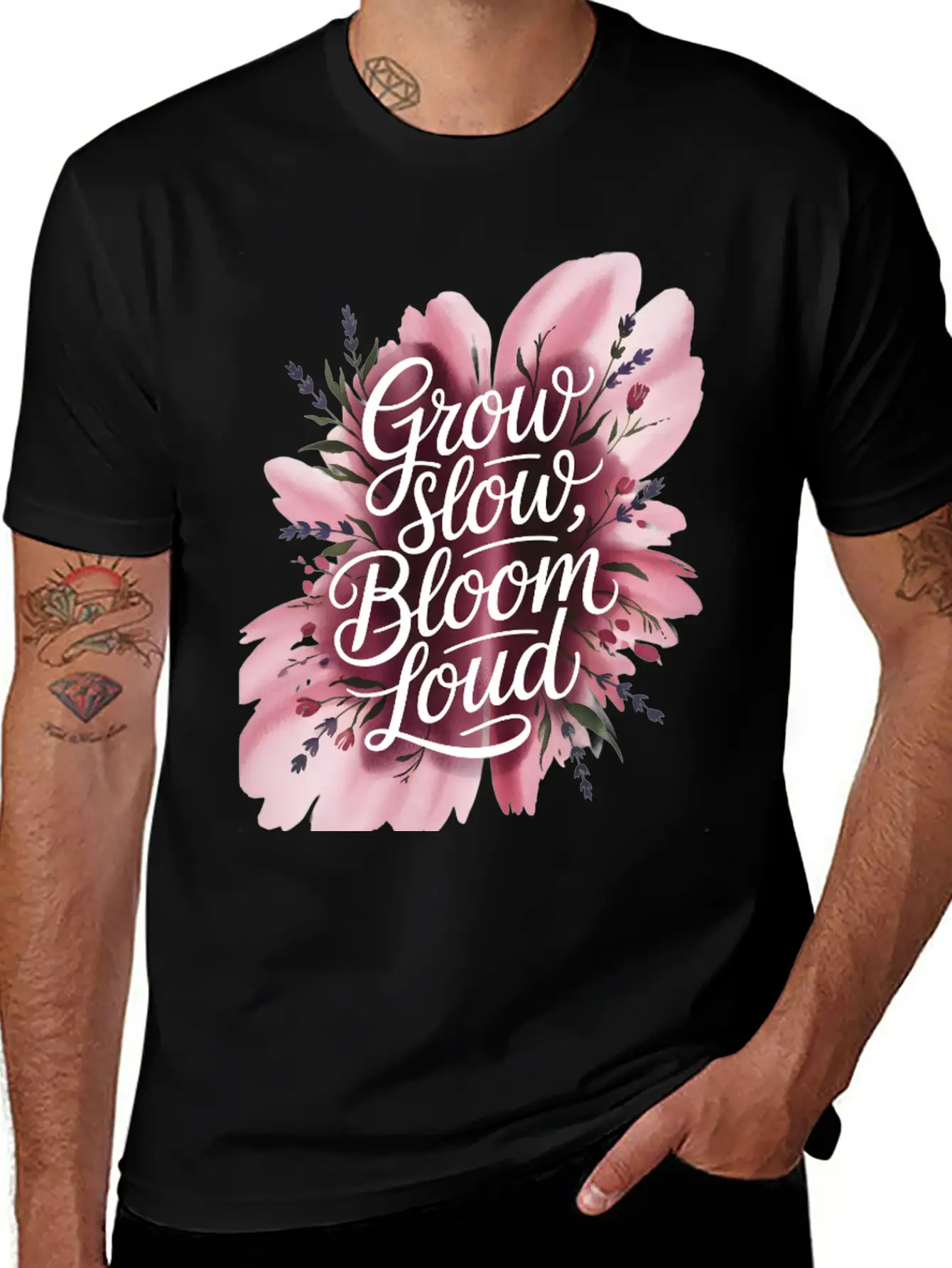 Loud Bloom Minimal Script "Grow Slow, Bloom Loud. Essential Unisex Summer Tee – Soft Cotton Casual Fit
