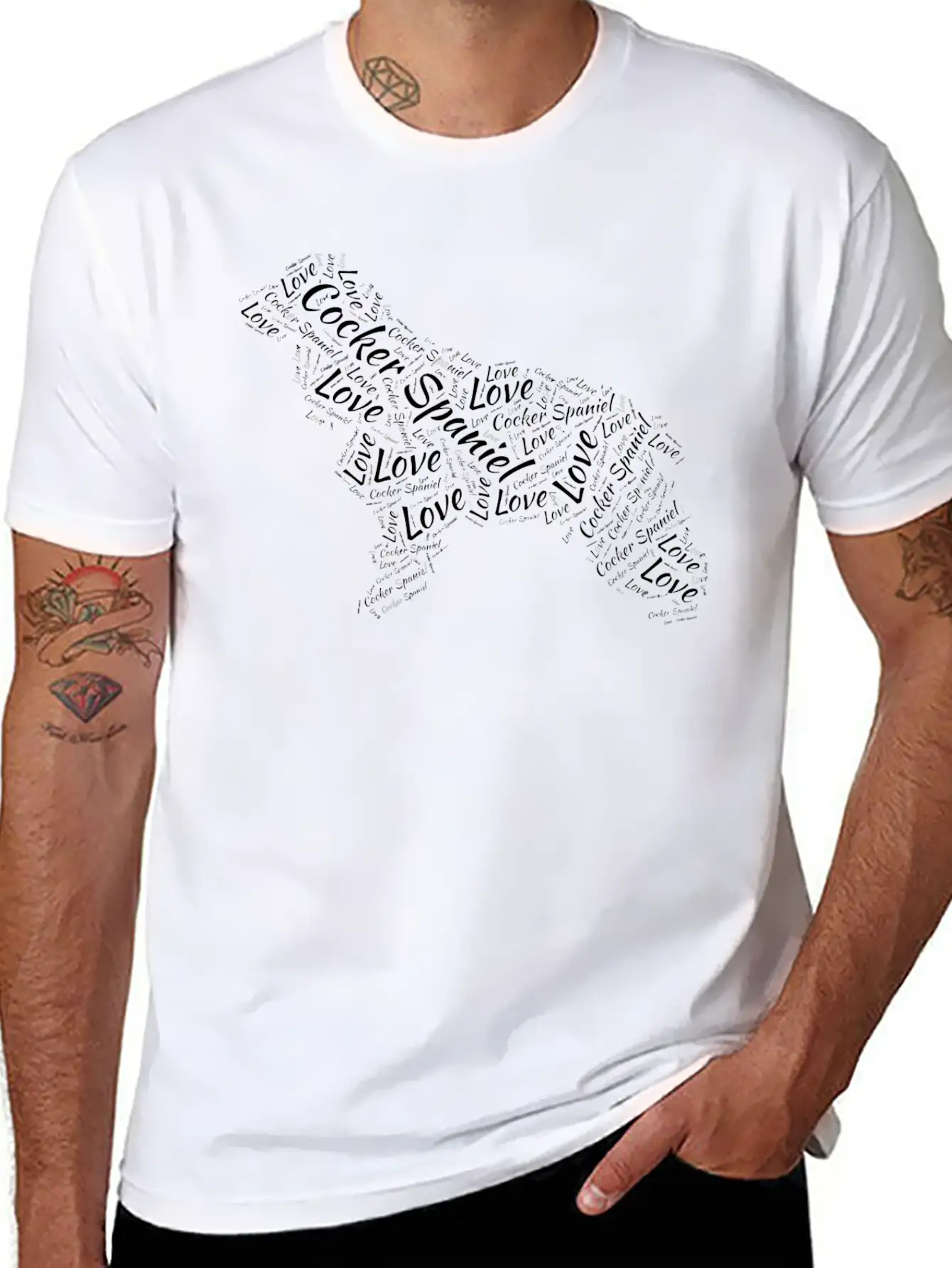 Love Cocker Spaniel Dog Silhouette Word Cloud PetG Unisex Short Sleeve Soft Cotton T-Shirt – Casual Everyday Wear