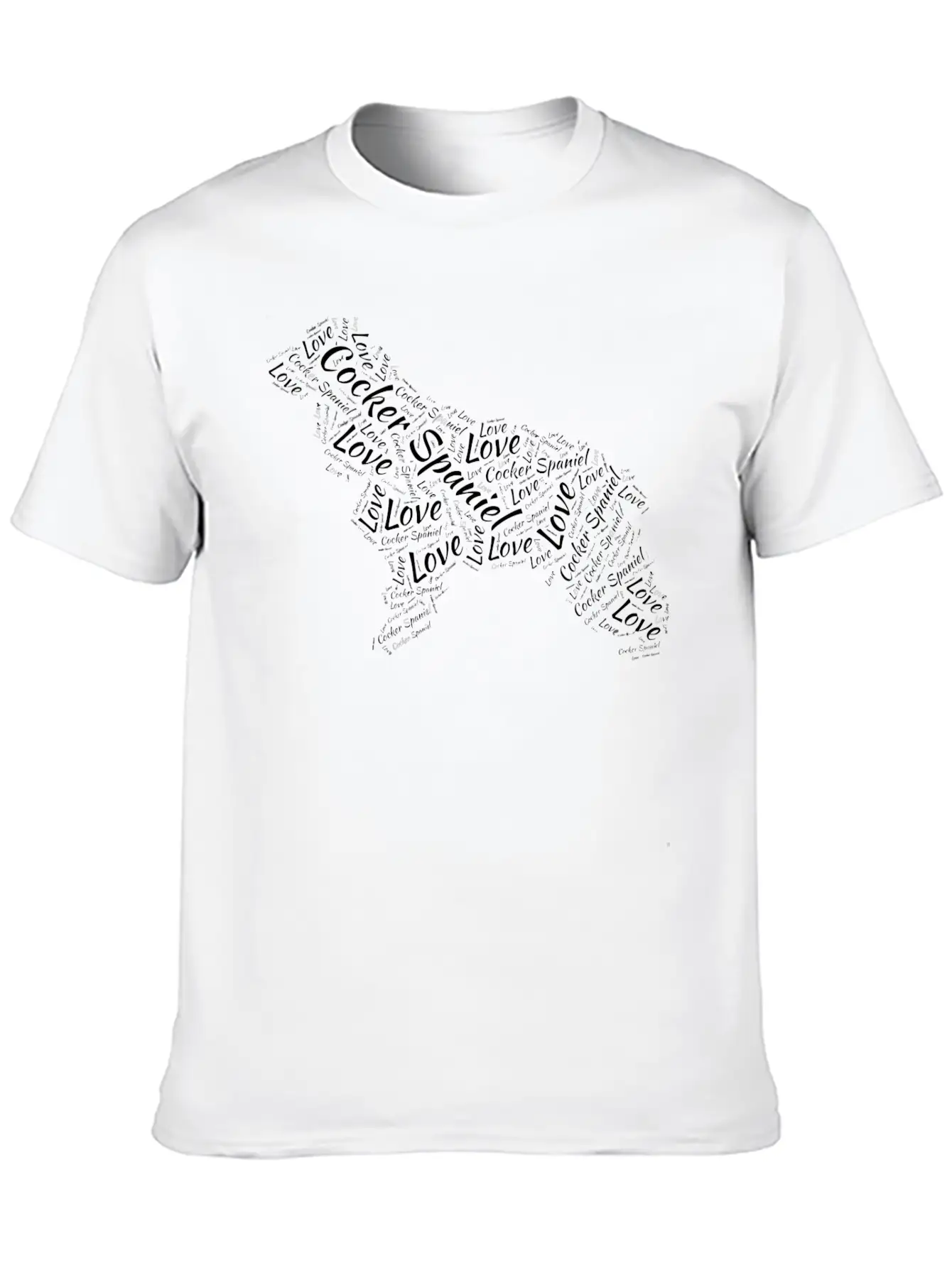 Love Cocker Spaniel Dog Silhouette Word Cloud PetG Unisex Short Sleeve Soft Cotton T-Shirt – Casual Everyday Wear
