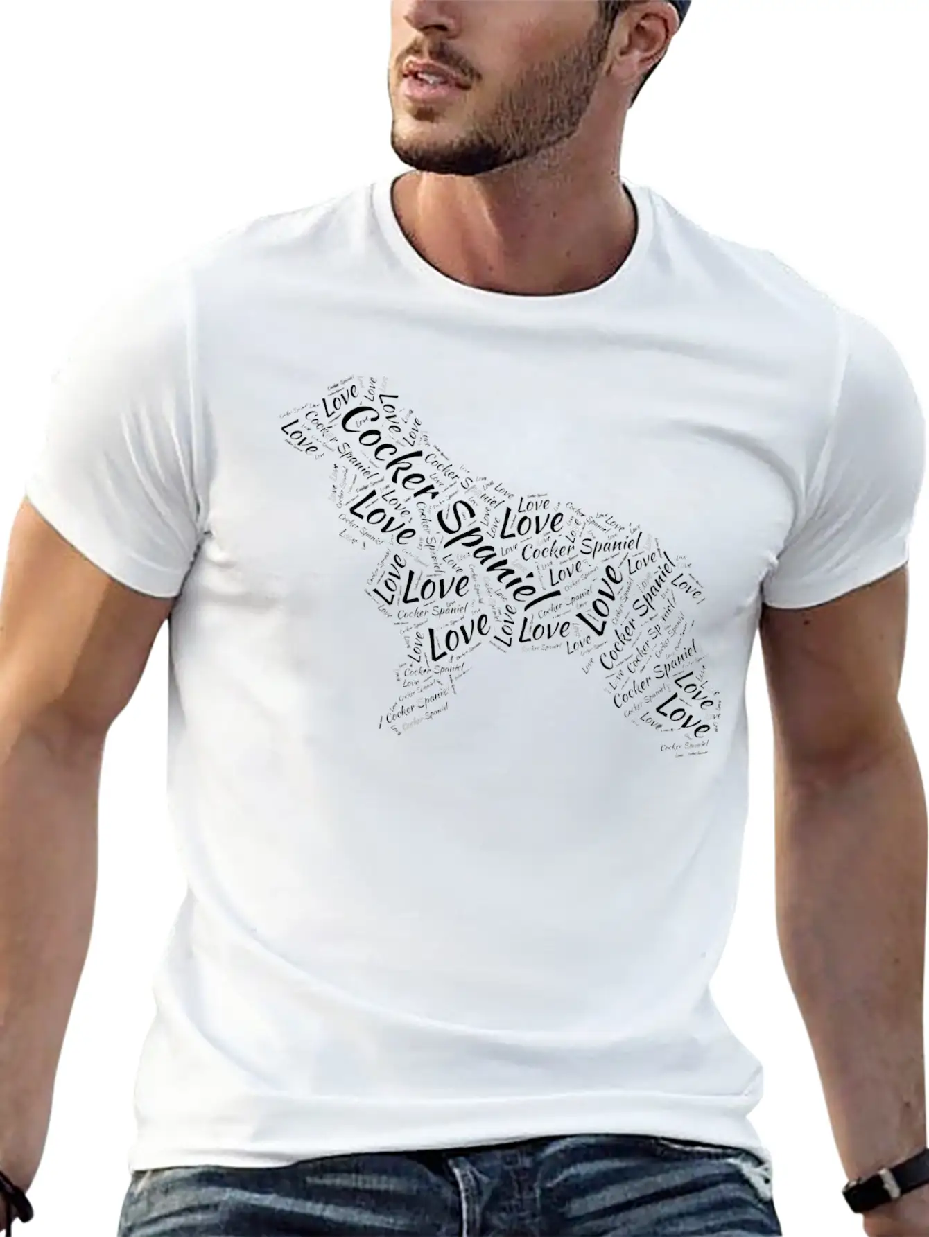 Love Cocker Spaniel Dog Silhouette Word Cloud PetG Unisex Short Sleeve Soft Cotton T-Shirt – Casual Everyday Wear