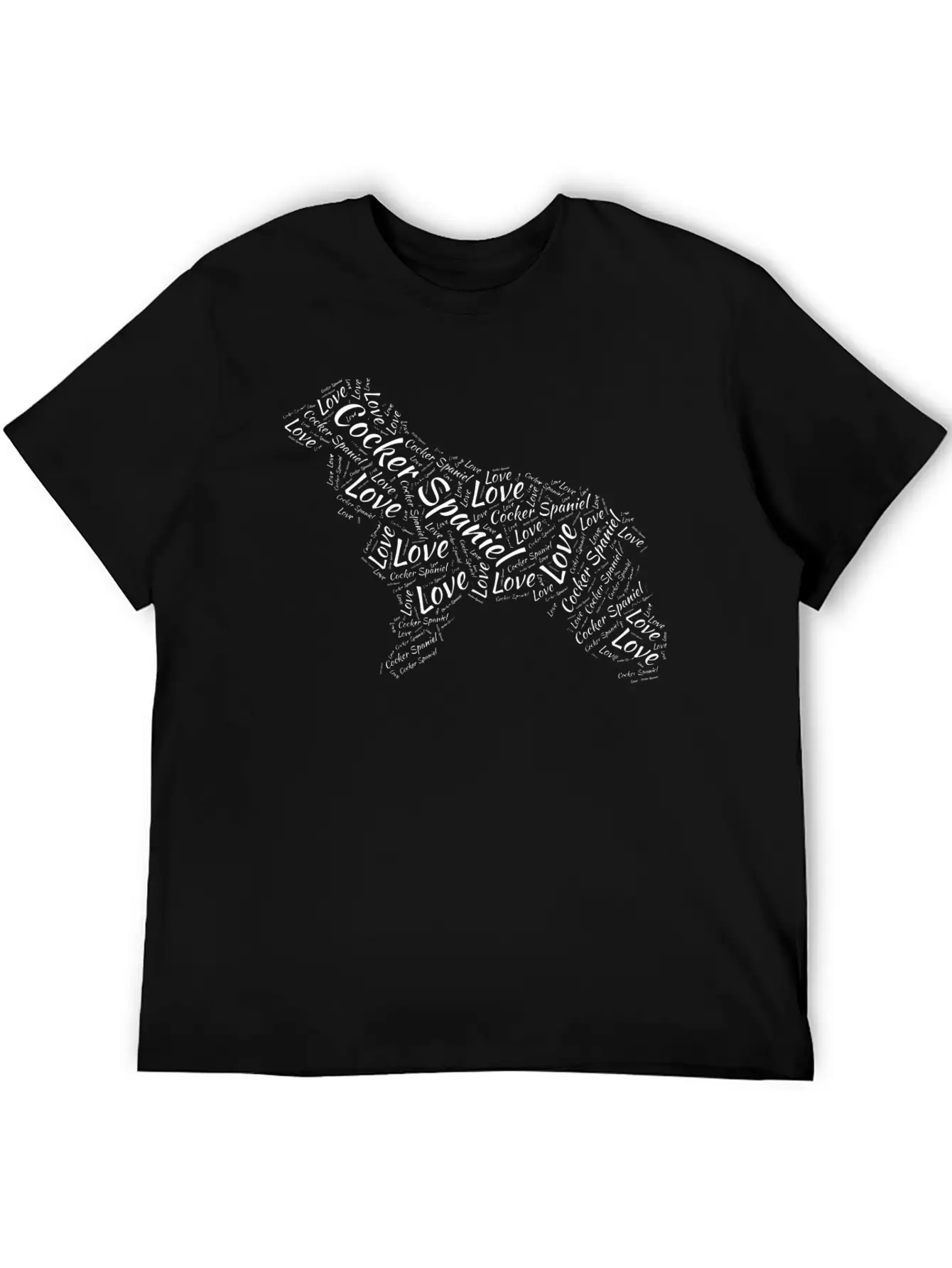 Love Cocker Spaniel Dog Silhouette Word Cloud PetG Unisex Short Sleeve Soft Cotton T-Shirt – Casual Everyday Wear