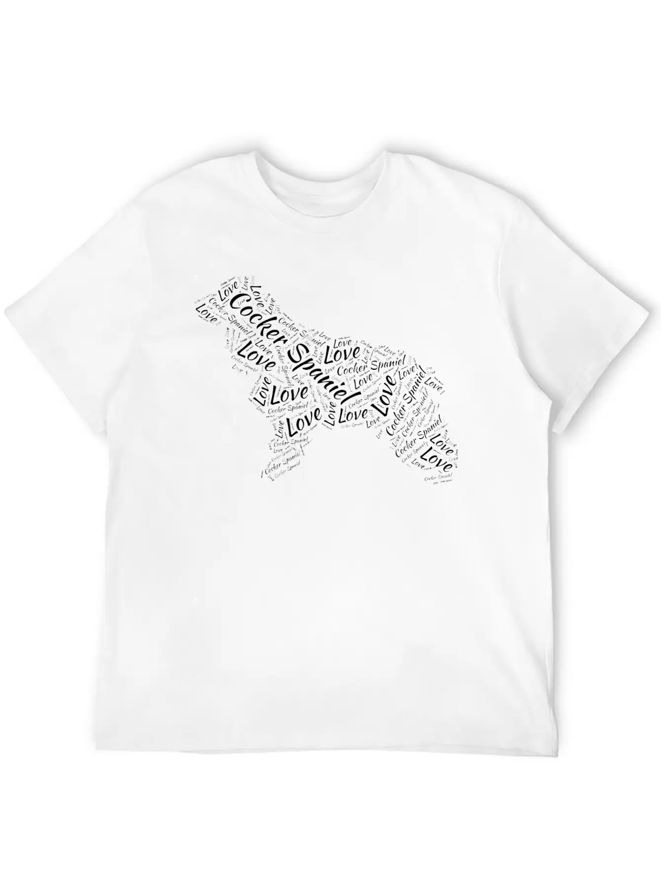 Love Cocker Spaniel Dog Silhouette Word Cloud PetG Unisex Short Sleeve Soft Cotton T-Shirt – Casual Everyday Wear
