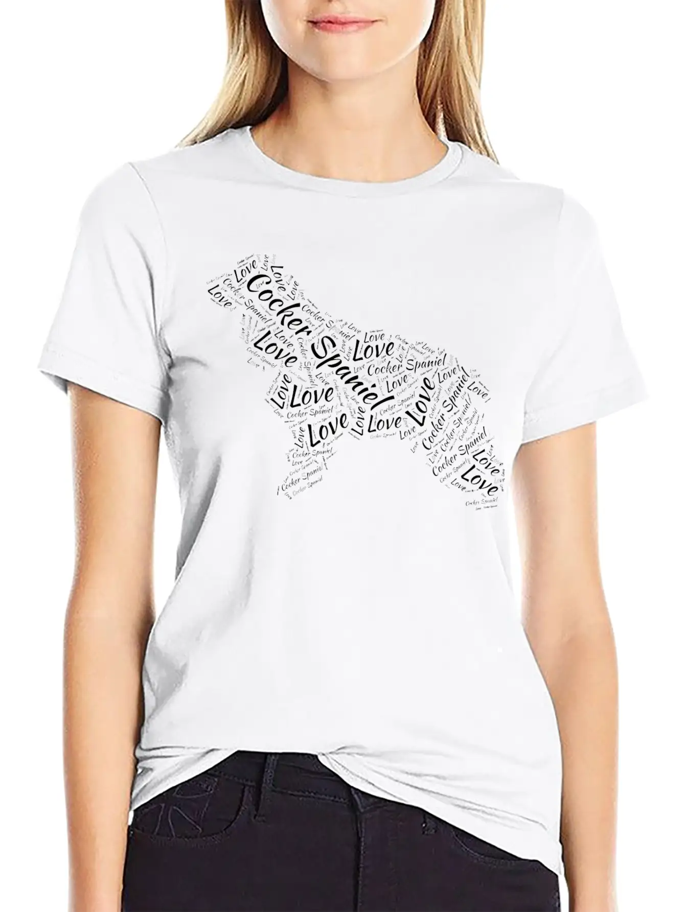 Love Cocker Spaniel Dog Silhouette Word Cloud PetG Unisex Short Sleeve Soft Cotton T-Shirt – Casual Everyday Wear