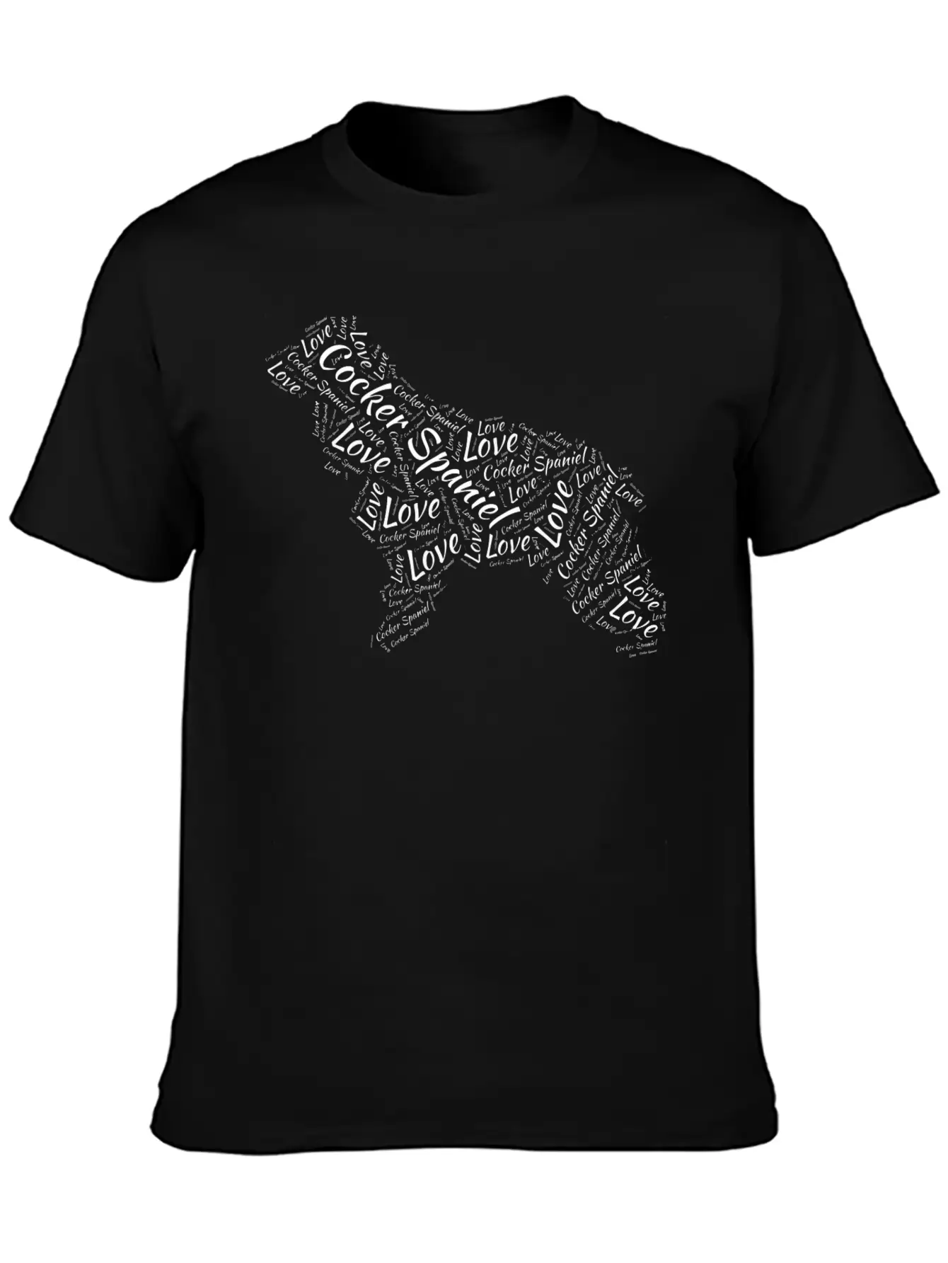 Love Cocker Spaniel Dog Silhouette Word Cloud PetG Unisex Short Sleeve Soft Cotton T-Shirt – Casual Everyday Wear