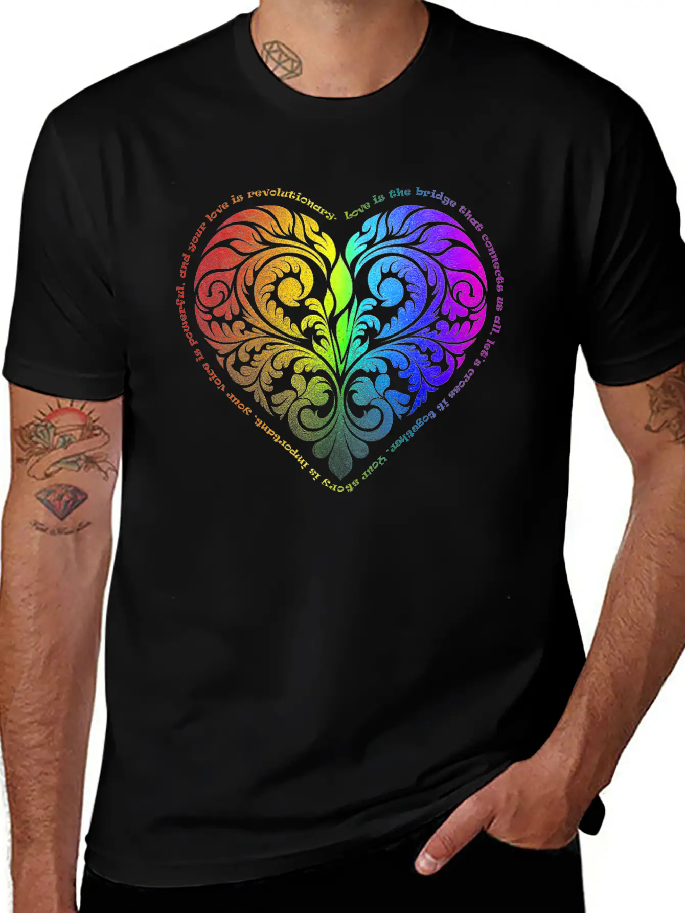 Love Is The Bridge... - Gradient Heart No.44 Unisex Short Sleeve Soft Cotton T-Shirt – Casual Everyday Wear