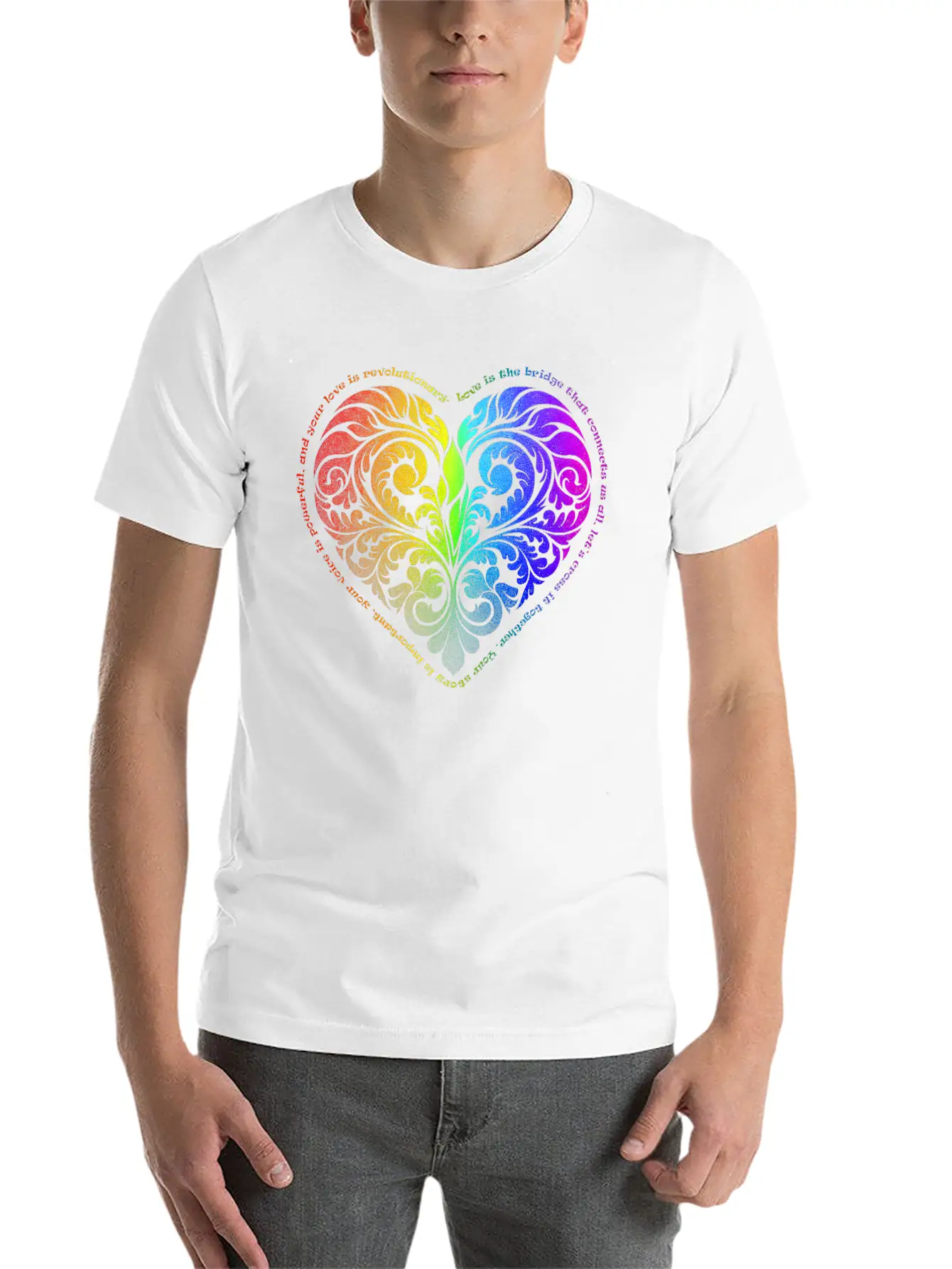 Love Is The Bridge... - Gradient Heart No.44 Unisex Short Sleeve Soft Cotton T-Shirt – Casual Everyday Wear
