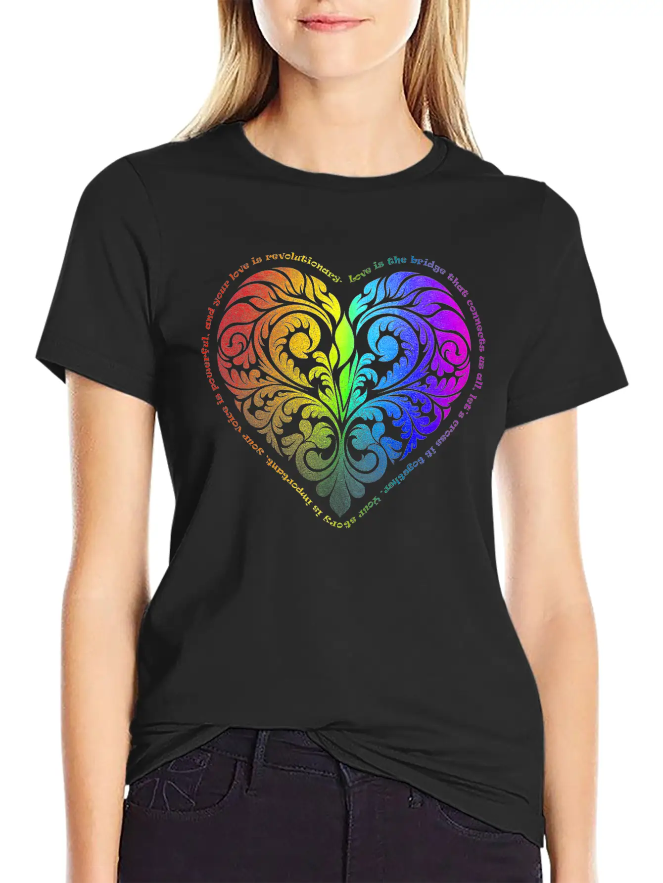 Love Is The Bridge... - Gradient Heart No.44 Unisex Short Sleeve Soft Cotton T-Shirt – Casual Everyday Wear
