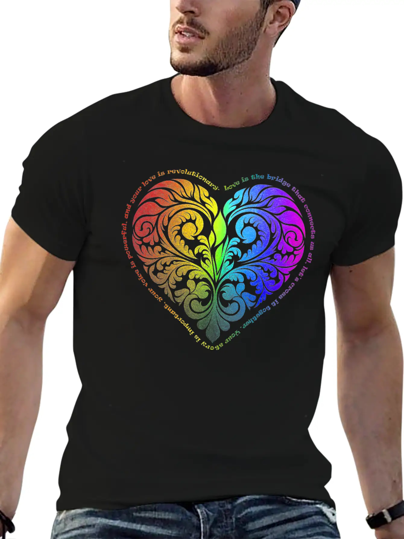 Love Is The Bridge... - Gradient Heart No.44 Unisex Short Sleeve Soft Cotton T-Shirt – Casual Everyday Wear