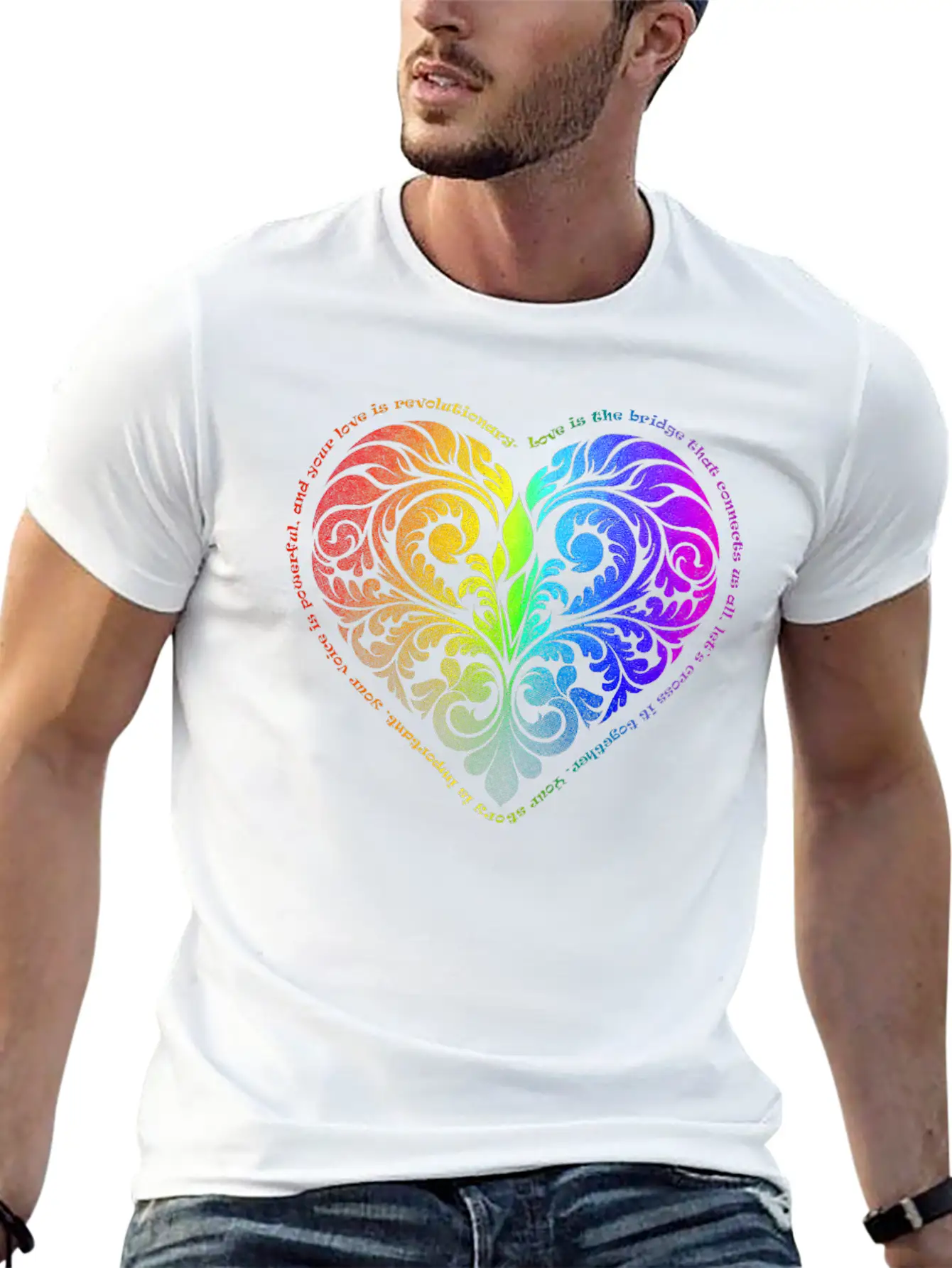 Love Is The Bridge... - Gradient Heart No.44 Unisex Short Sleeve Soft Cotton T-Shirt – Casual Everyday Wear