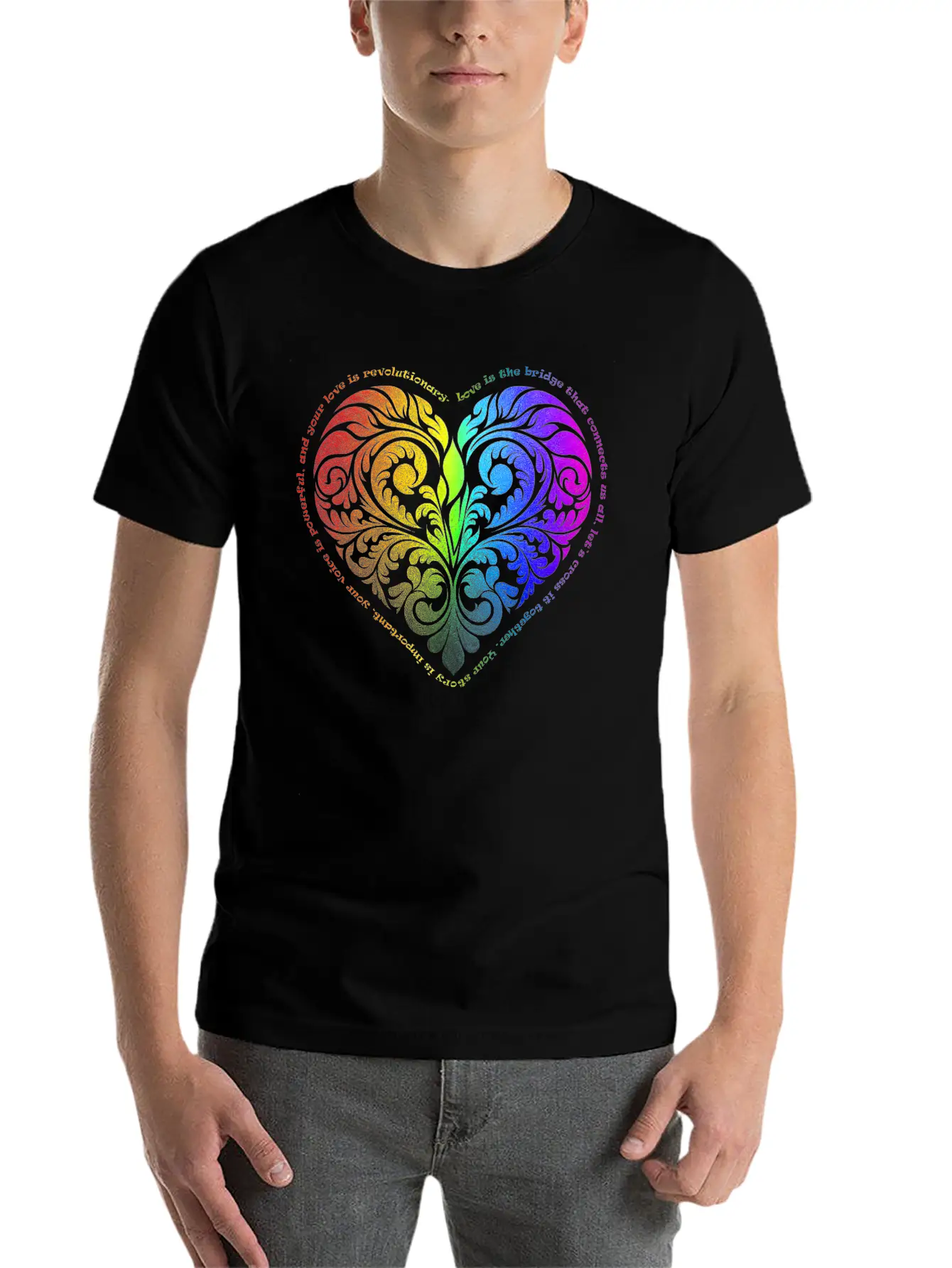 Love Is The Bridge... - Gradient Heart No.44 Unisex Short Sleeve Soft Cotton T-Shirt – Casual Everyday Wear