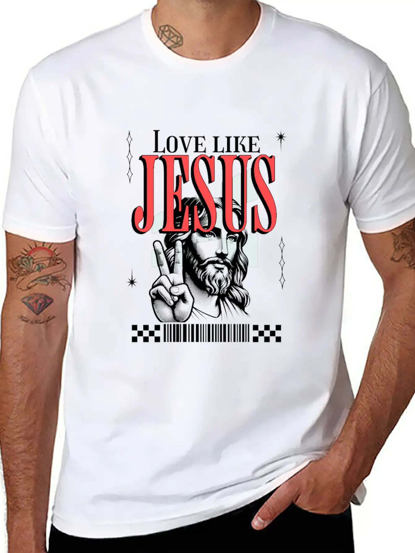 Love Like Jesus Streetwear Jesusgesicht Basic Graphic T-Shirt – Daily Comfort In Soft Cotton