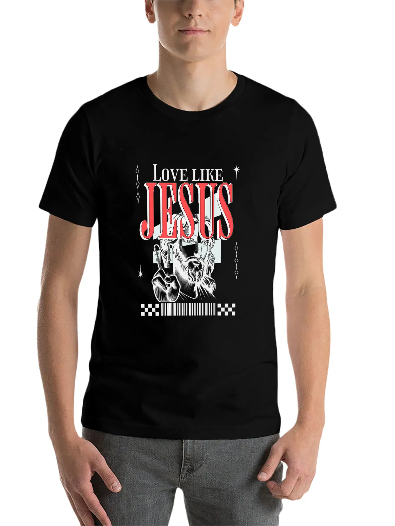 Love Like Jesus Streetwear Jesusgesicht Basic Graphic T-Shirt – Daily Comfort In Soft Cotton
