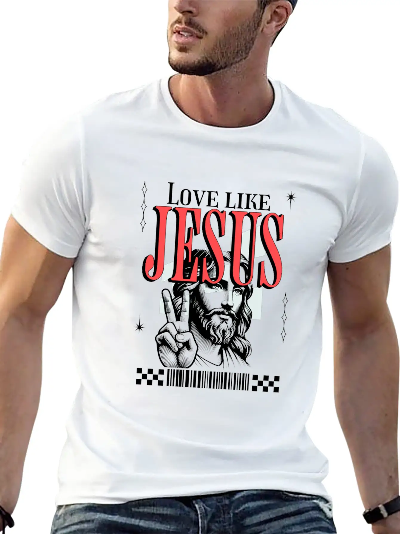 Love Like Jesus Streetwear Jesusgesicht Basic Graphic T-Shirt – Daily Comfort In Soft Cotton