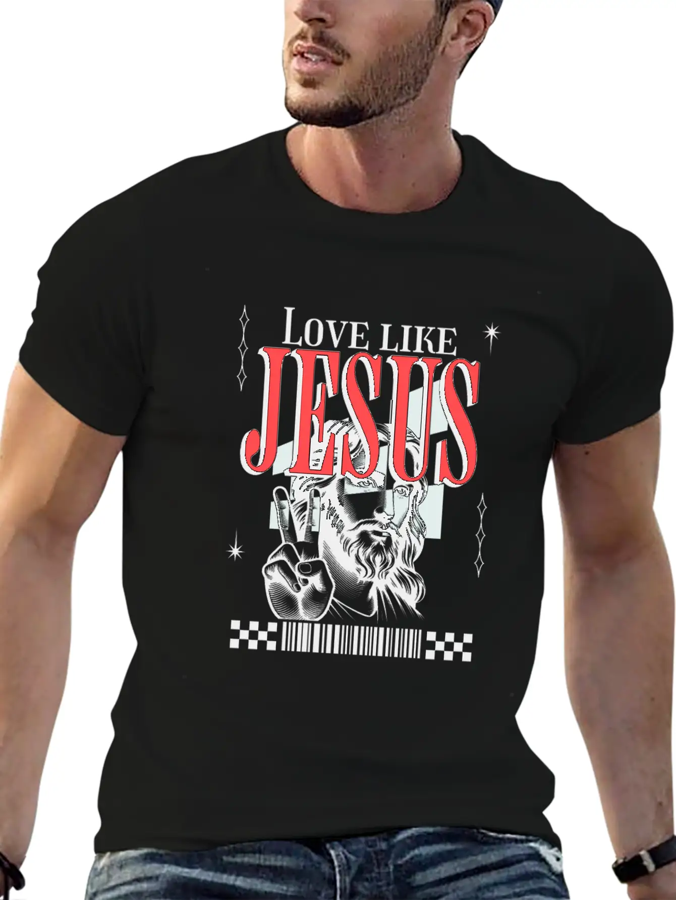 Love Like Jesus Streetwear Jesusgesicht Basic Graphic T-Shirt – Daily Comfort In Soft Cotton