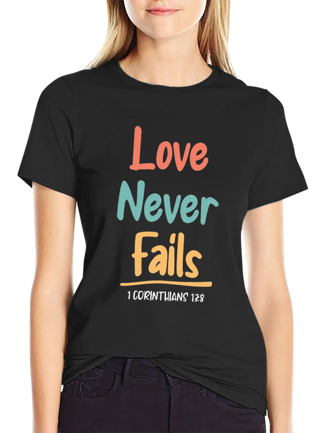 Love Never Fails Bible Verse Bible Study Unisex Short Sleeve Soft Cotton T-Shirt – Casual Everyday Wear