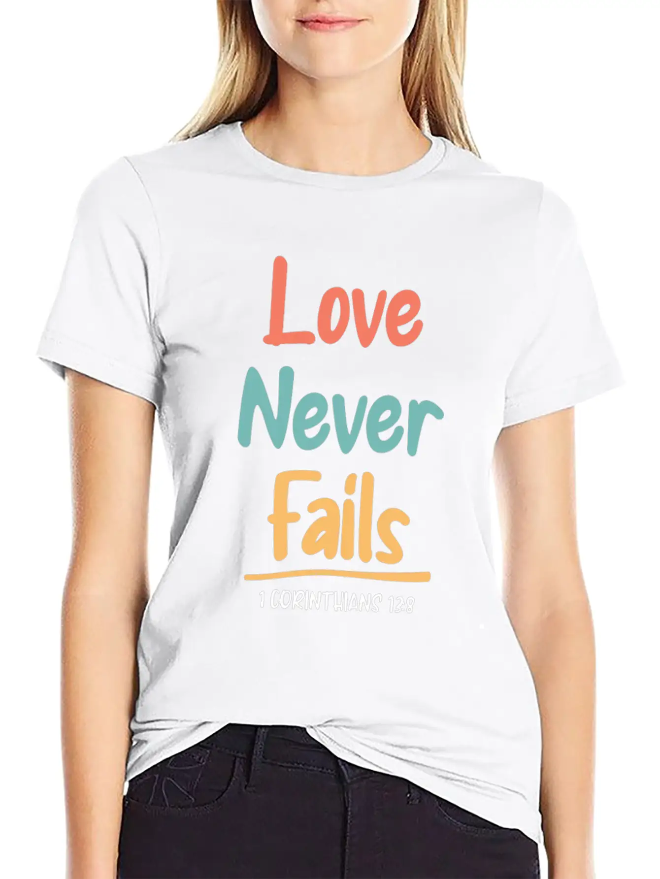 Love Never Fails Bible Verse Bible Study Unisex Short Sleeve Soft Cotton T-Shirt – Casual Everyday Wear