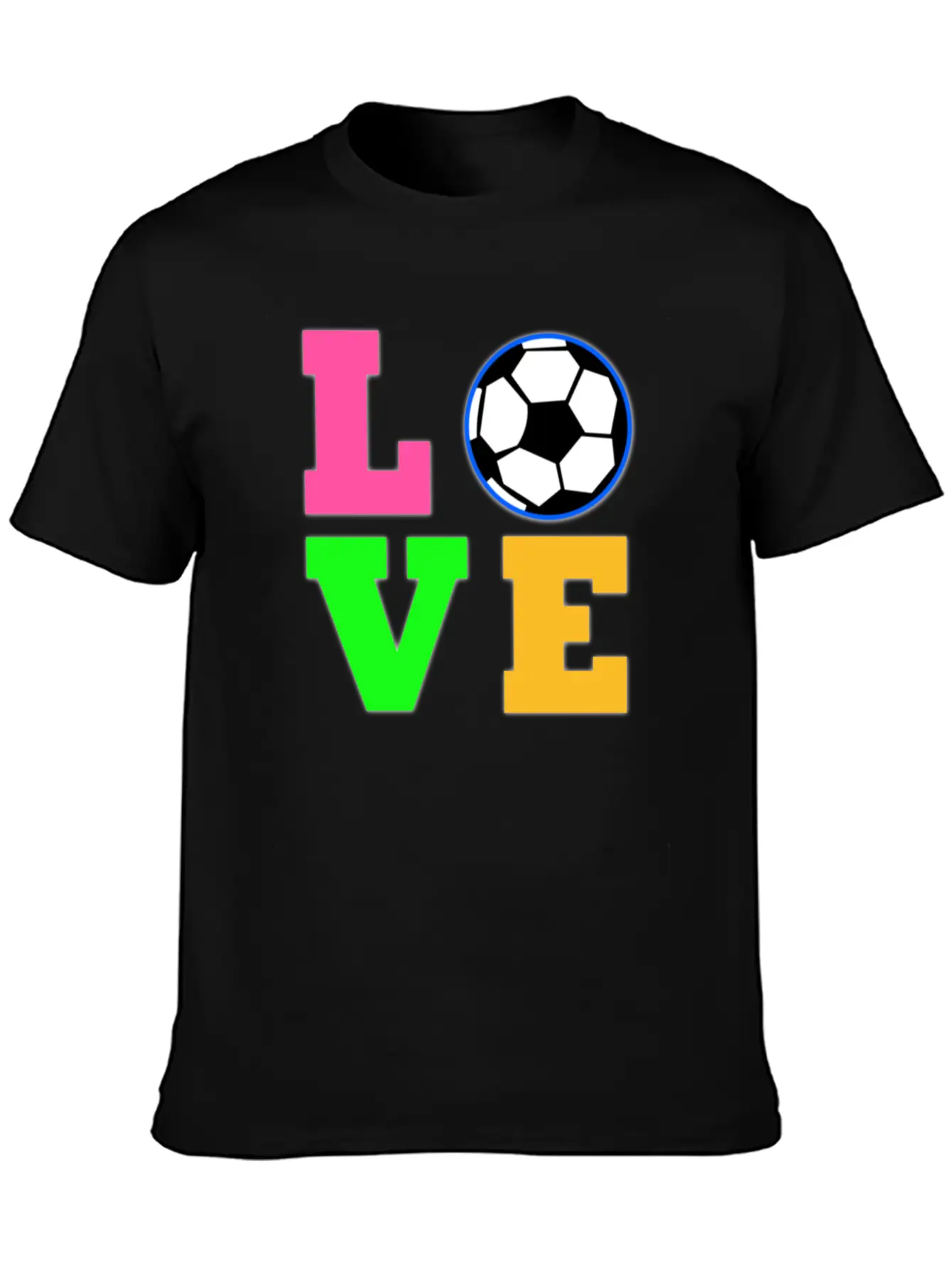 Love Soccer Neon Rhinestuds Unisex Short Sleeve Soft Cotton T-Shirt – Casual Everyday Wear