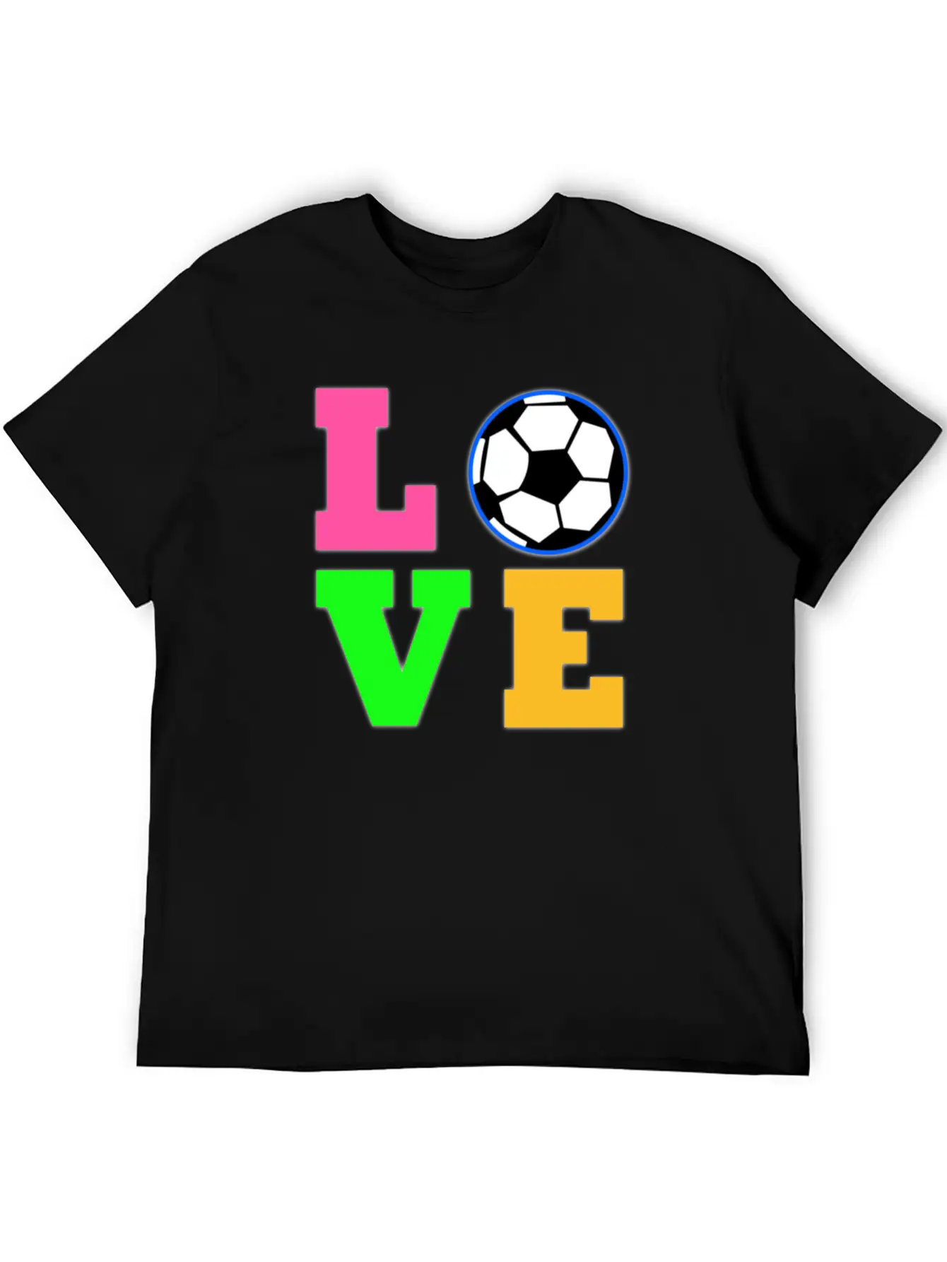 Love Soccer Neon Rhinestuds Unisex Short Sleeve Soft Cotton T-Shirt – Casual Everyday Wear