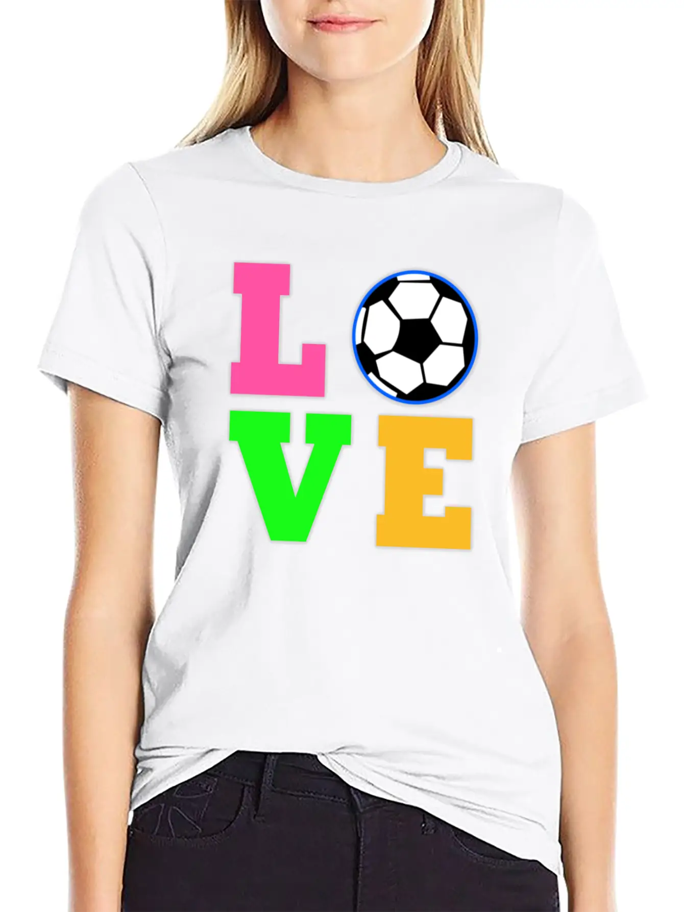 Love Soccer Neon Rhinestuds Unisex Short Sleeve Soft Cotton T-Shirt – Casual Everyday Wear
