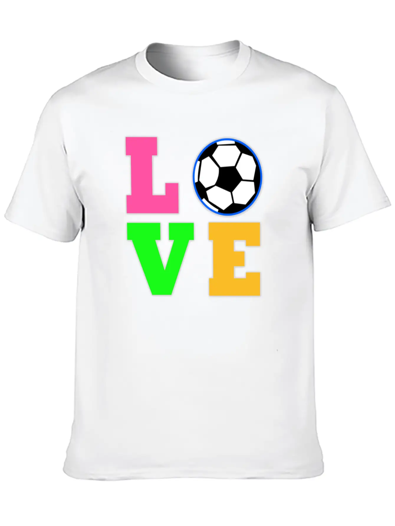 Love Soccer Neon Rhinestuds Unisex Short Sleeve Soft Cotton T-Shirt – Casual Everyday Wear