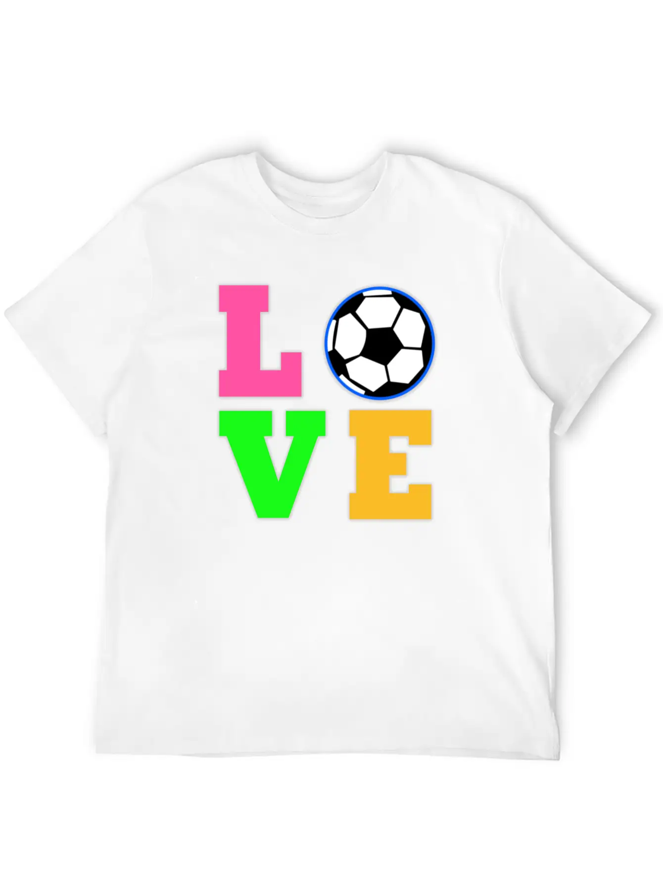 Love Soccer Neon Rhinestuds Unisex Short Sleeve Soft Cotton T-Shirt – Casual Everyday Wear