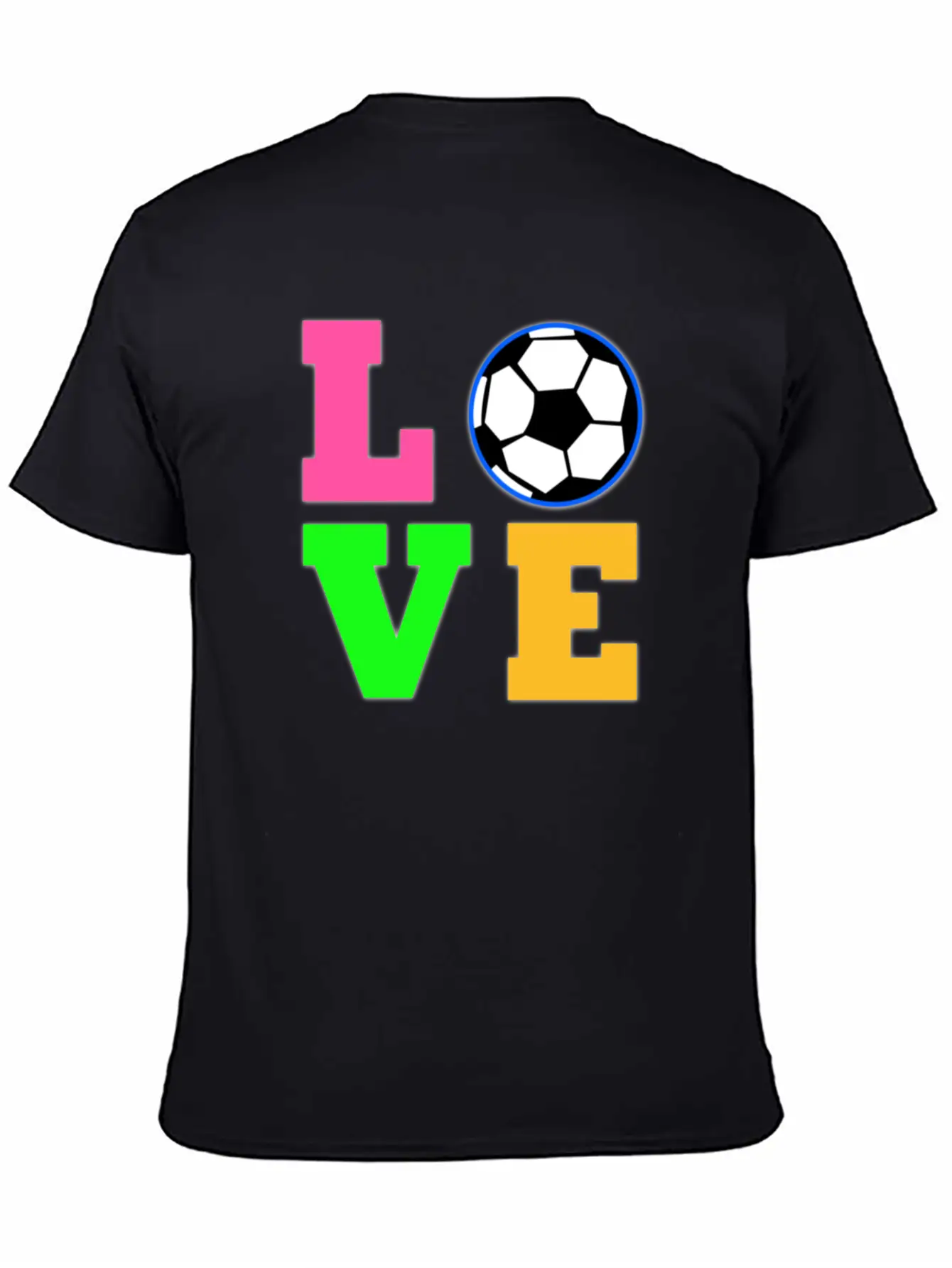 Love Soccer Neon Rhinestuds Unisex Short Sleeve Soft Cotton T-Shirt – Casual Everyday Wear
