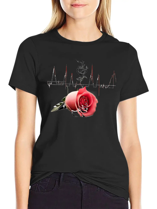 "Love's Pulse: The Rose Heartbeat" Unisex Short Sleeve Soft Cotton T-Shirt – Casual Everyday Wear