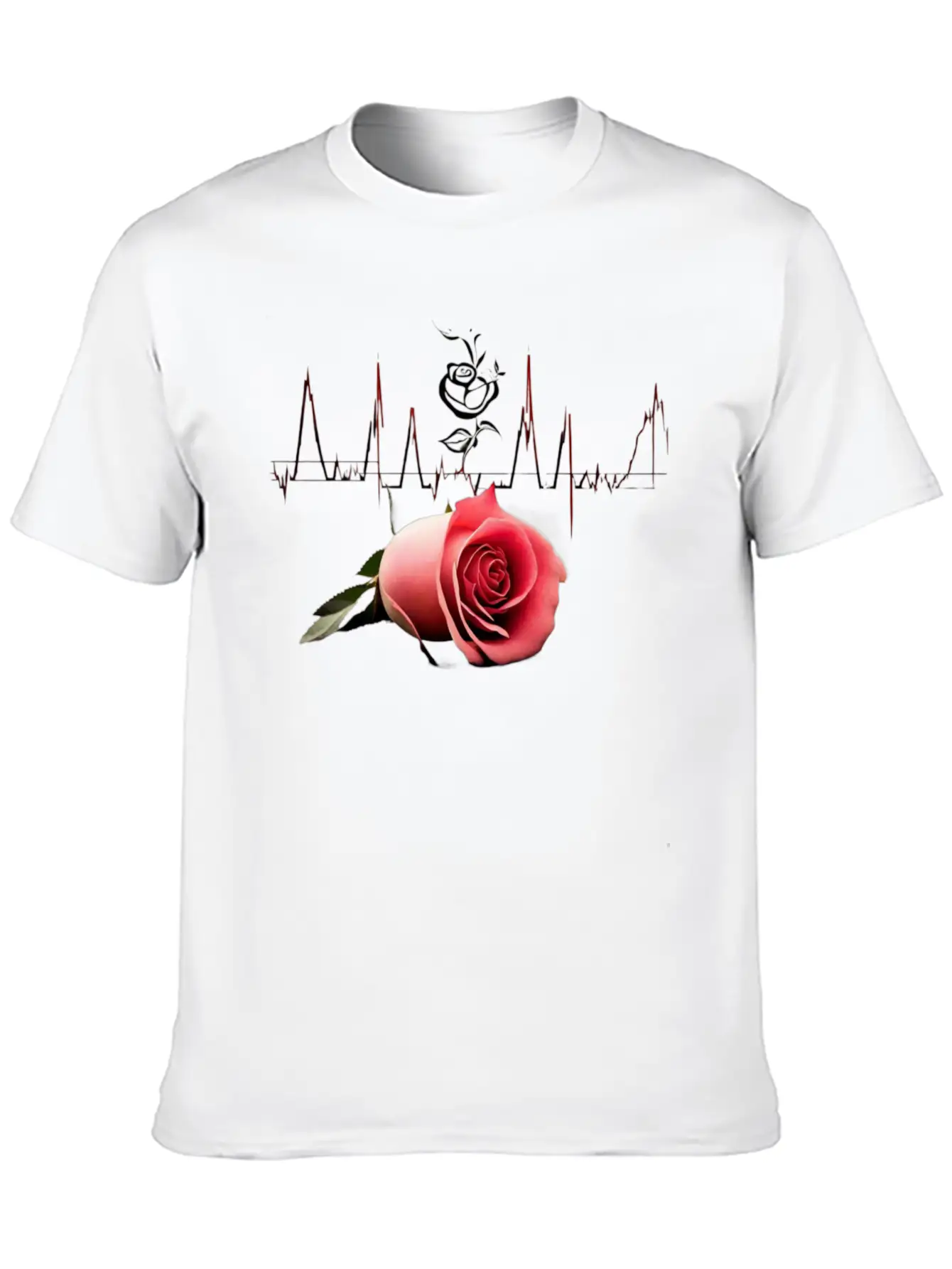 "Love's Pulse: The Rose Heartbeat" Unisex Short Sleeve Soft Cotton T-Shirt – Casual Everyday Wear