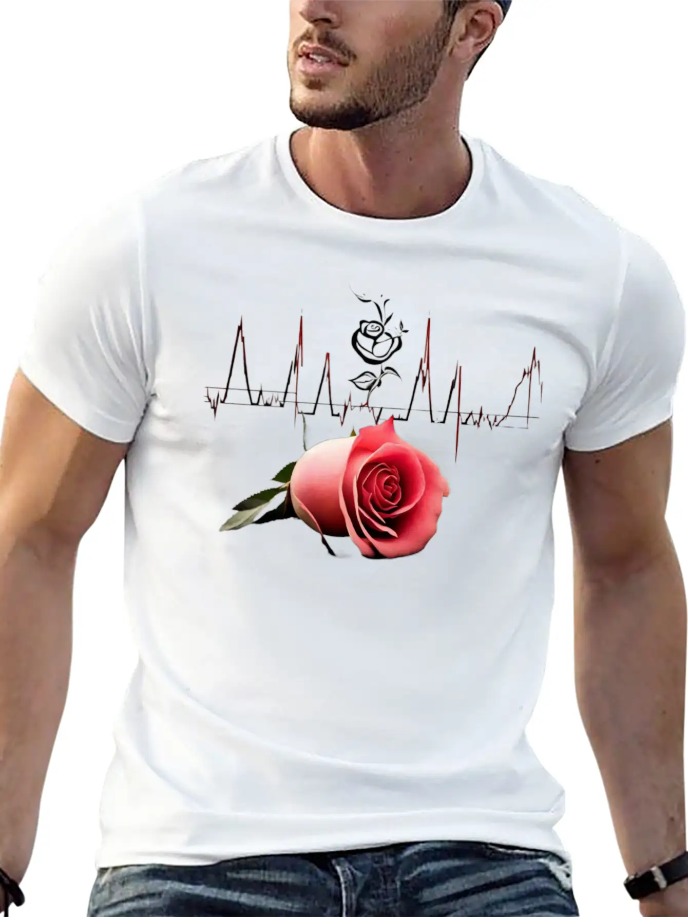 "Love's Pulse: The Rose Heartbeat" Unisex Short Sleeve Soft Cotton T-Shirt – Casual Everyday Wear