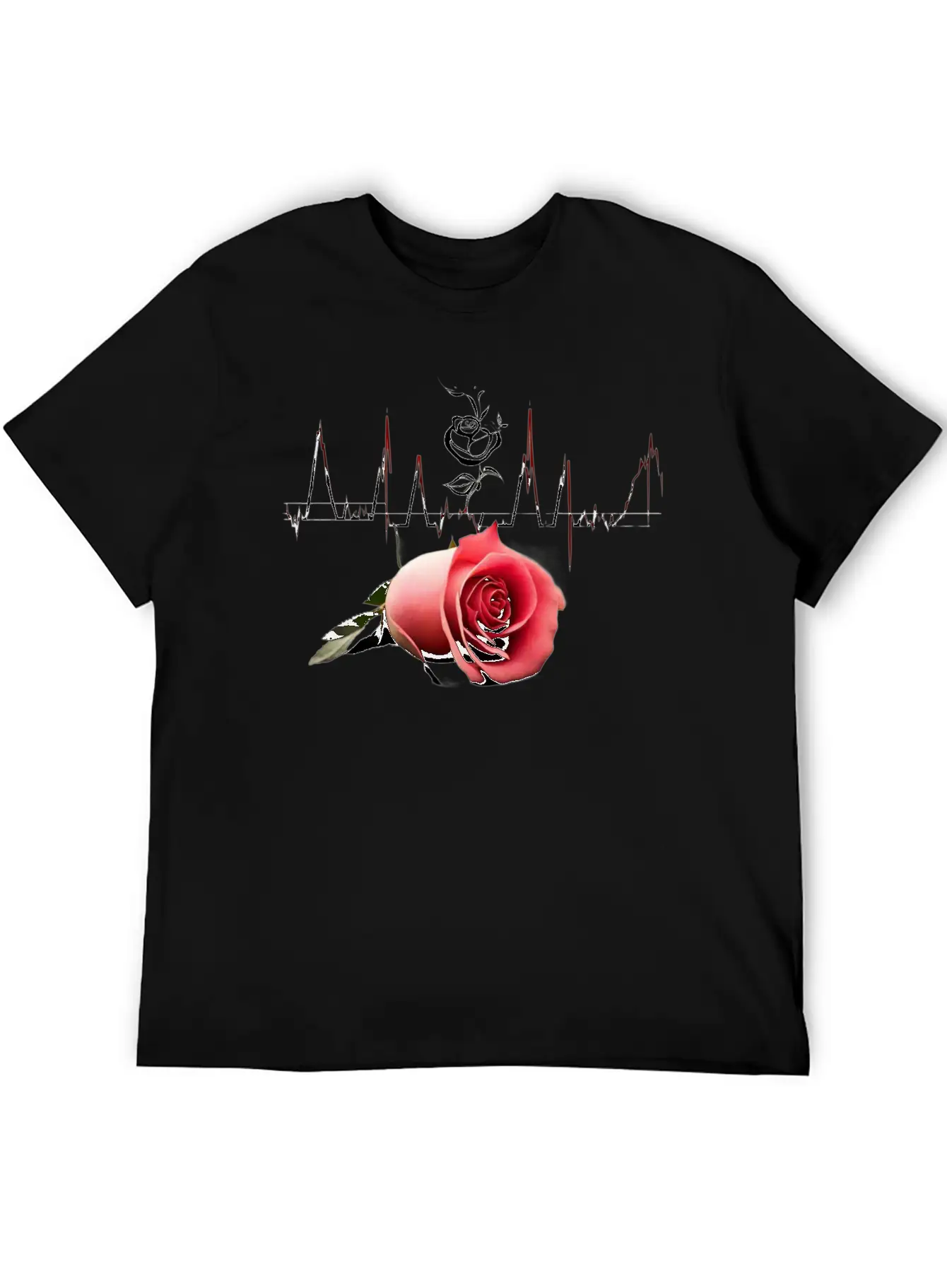 "Love's Pulse: The Rose Heartbeat" Unisex Short Sleeve Soft Cotton T-Shirt – Casual Everyday Wear