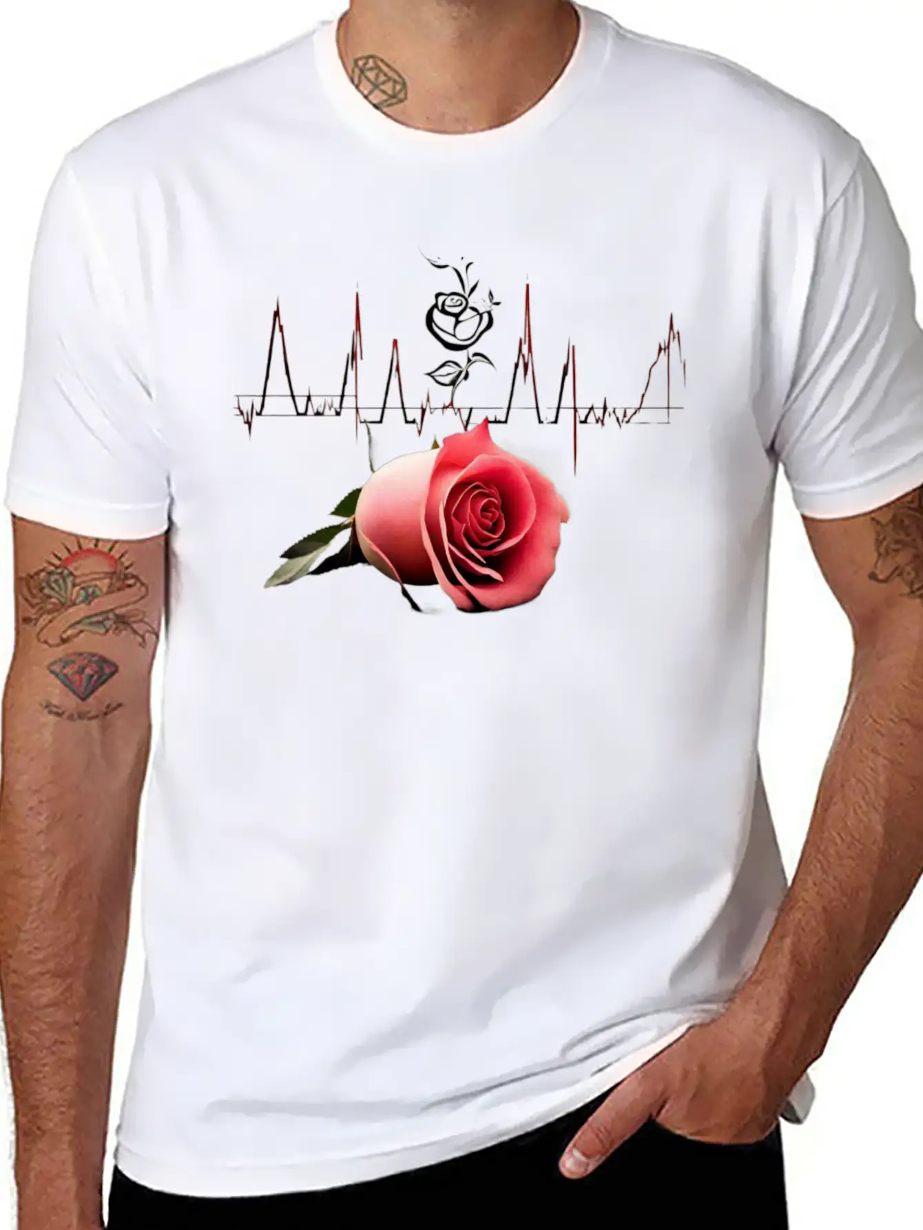 "Love's Pulse: The Rose Heartbeat" Unisex Short Sleeve Soft Cotton T-Shirt – Casual Everyday Wear