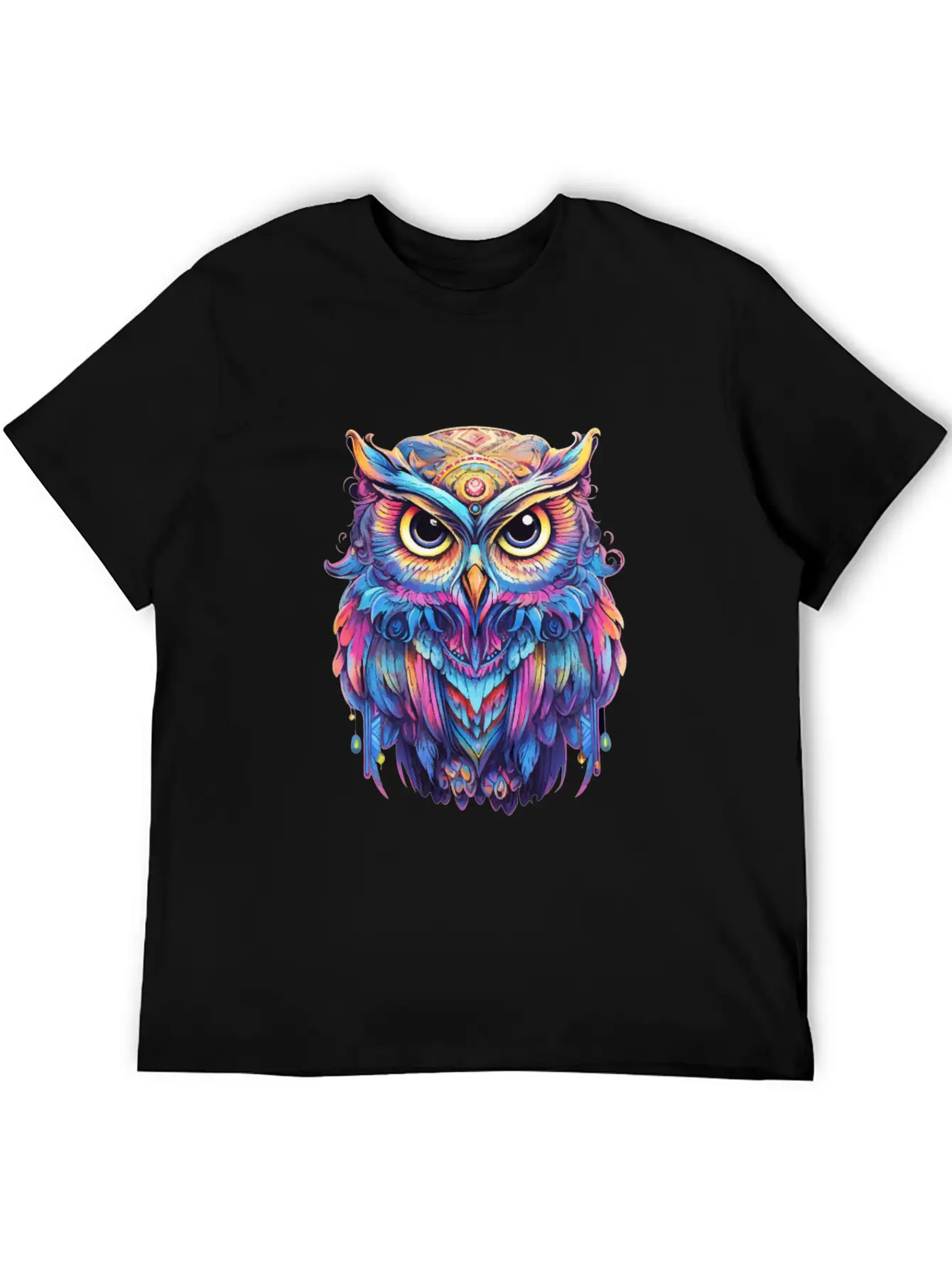 Luminous Nocturne: Holographic Owl Splendor Timeless Short Sleeve Tee – Comfy And Minimalist Design