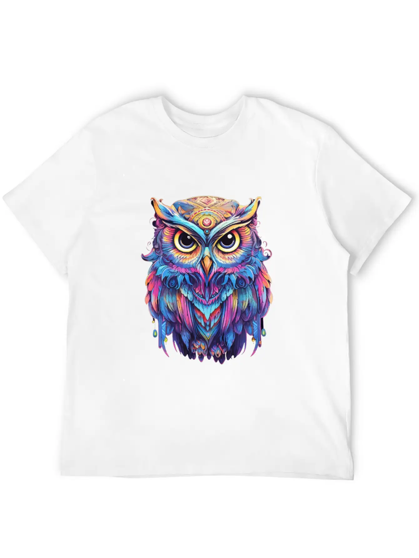Luminous Nocturne: Holographic Owl Splendor Timeless Short Sleeve Tee – Comfy And Minimalist Design
