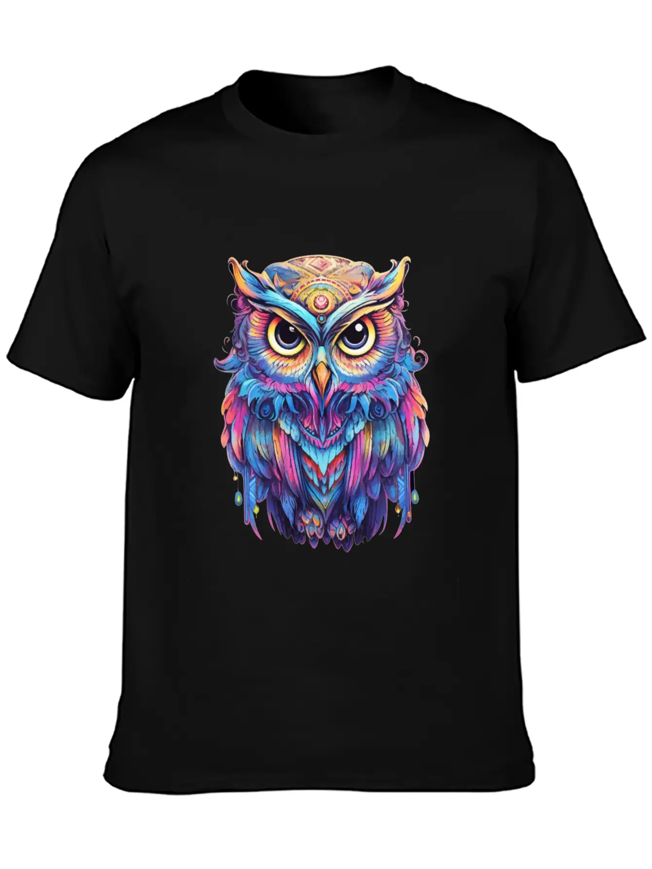 Luminous Nocturne: Holographic Owl Splendor Timeless Short Sleeve Tee – Comfy And Minimalist Design