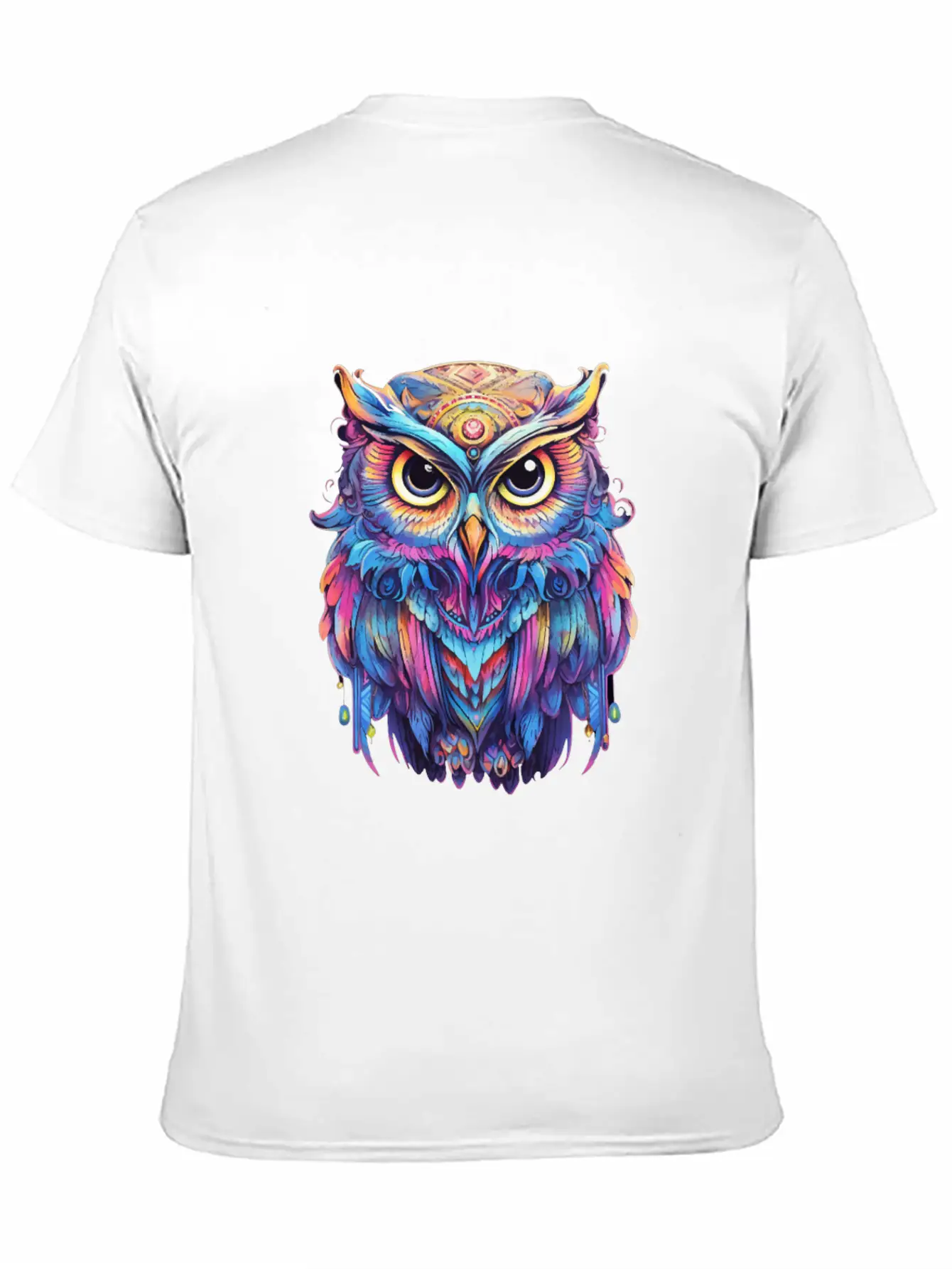 Luminous Nocturne: Holographic Owl Splendor Timeless Short Sleeve Tee – Comfy And Minimalist Design