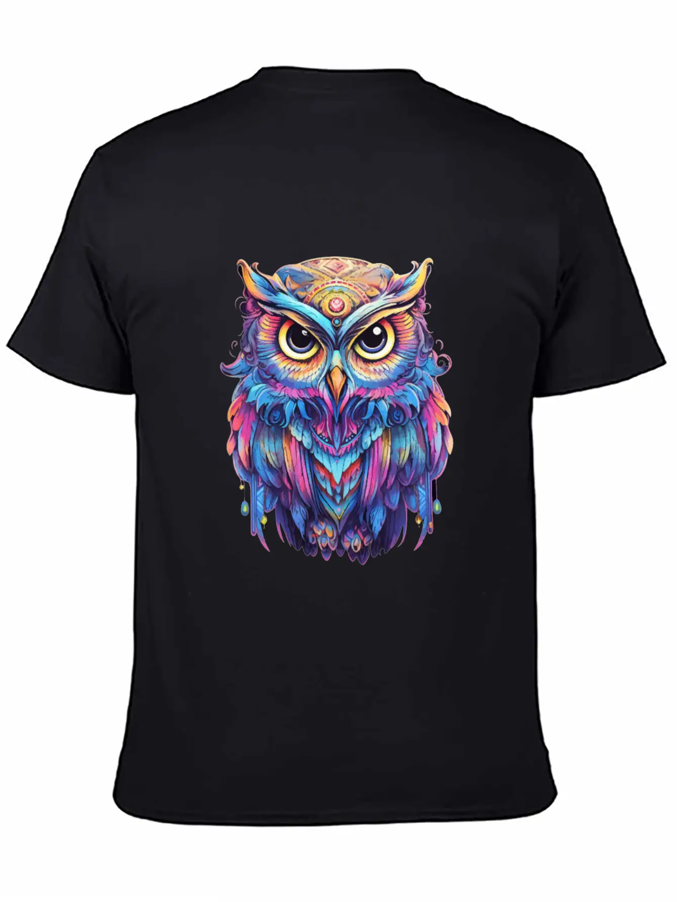 Luminous Nocturne: Holographic Owl Splendor Timeless Short Sleeve Tee – Comfy And Minimalist Design