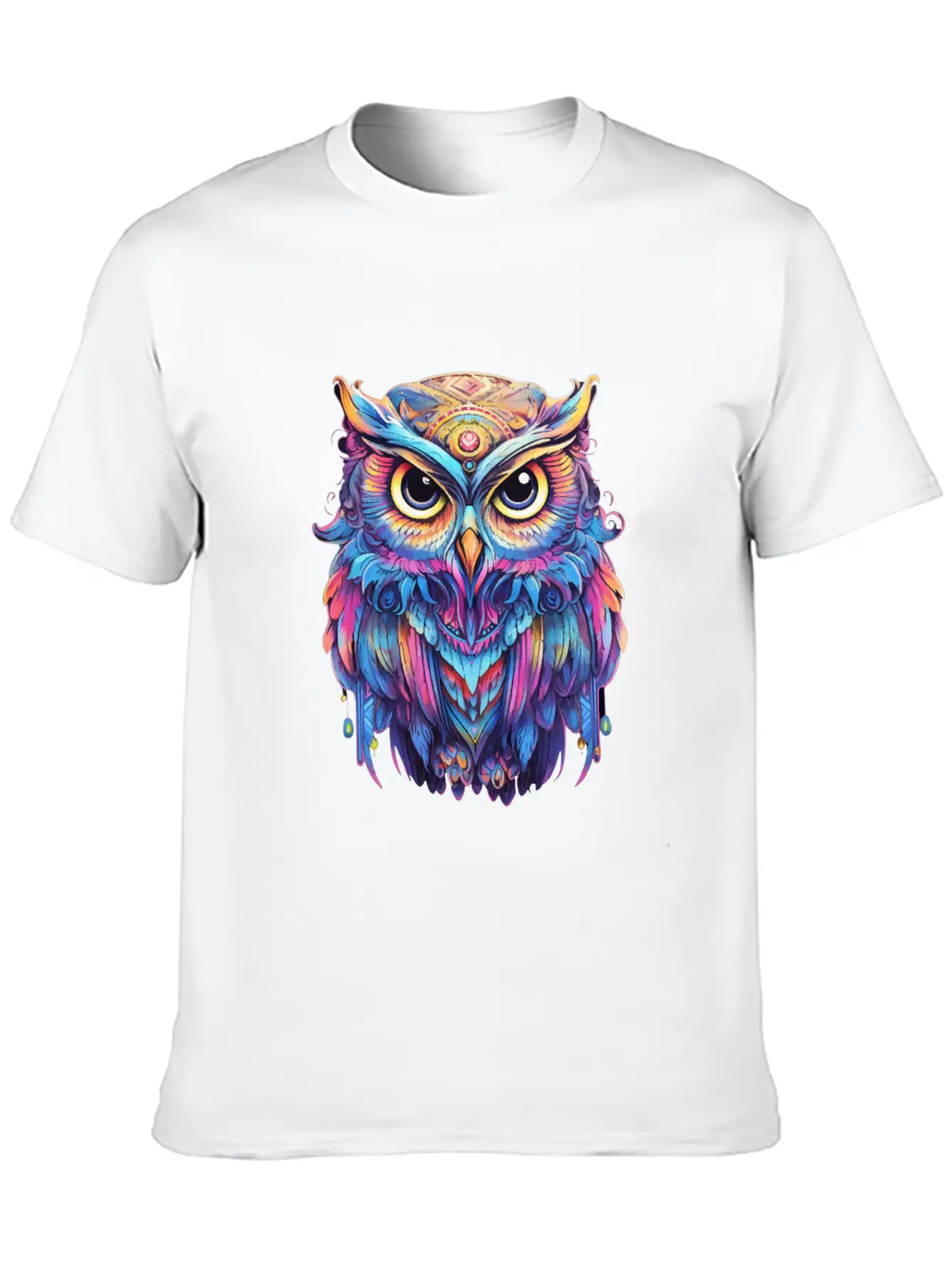 Luminous Nocturne: Holographic Owl Splendor Timeless Short Sleeve Tee – Comfy And Minimalist Design
