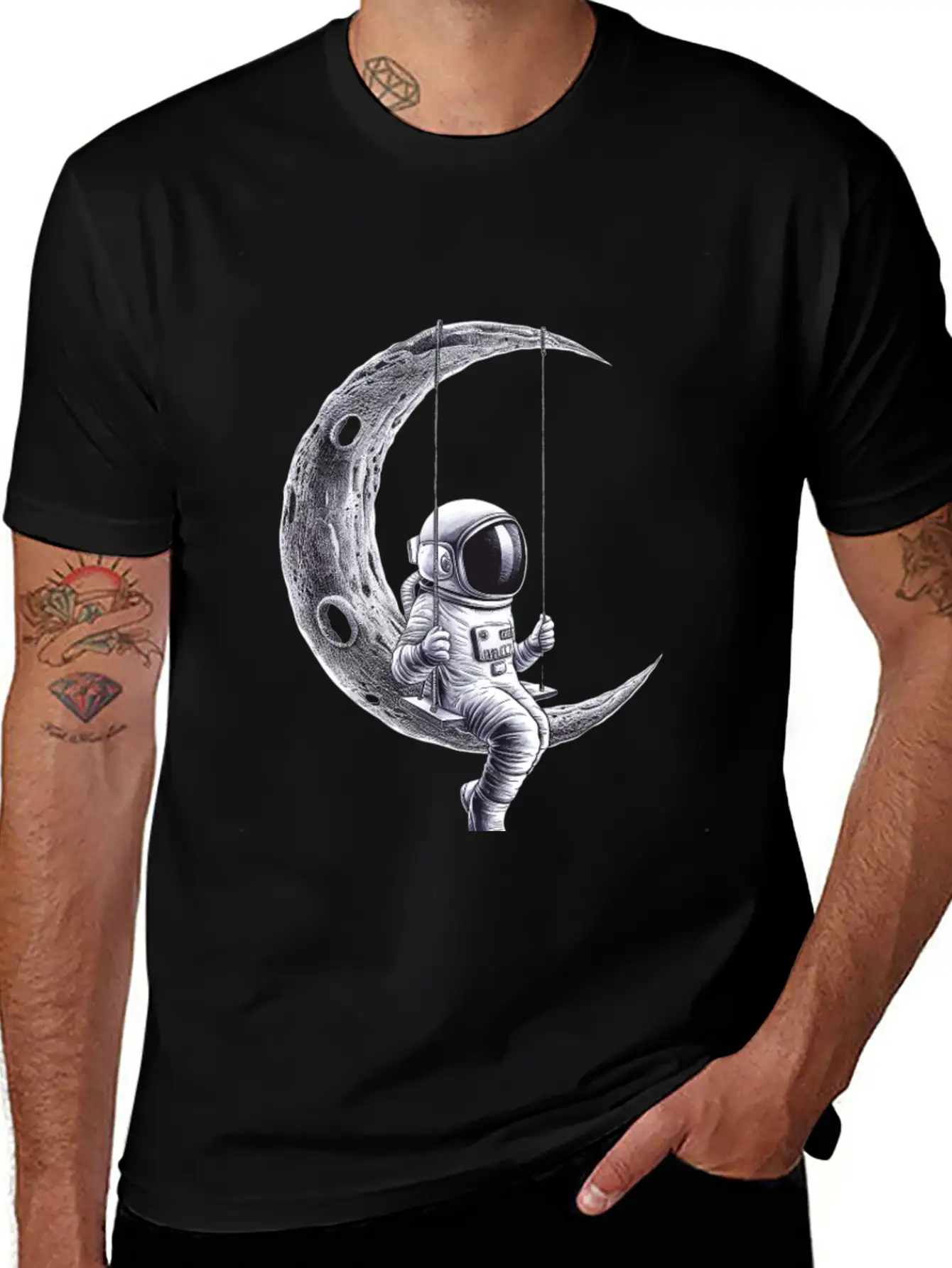 Lunar Swing Astronaut Relaxing In Space Unisex Short Sleeve Soft Cotton T-Shirt – Casual Everyday Wear