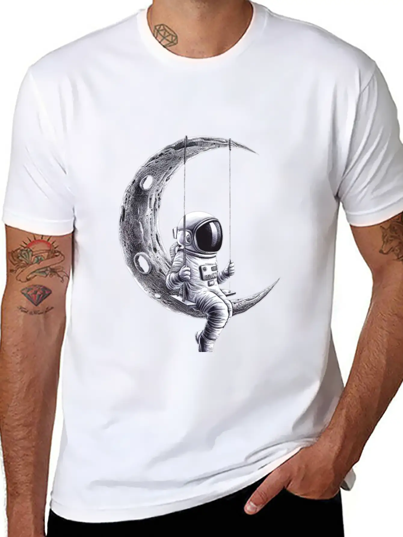Lunar Swing Astronaut Relaxing In Space Unisex Short Sleeve Soft Cotton T-Shirt – Casual Everyday Wear
