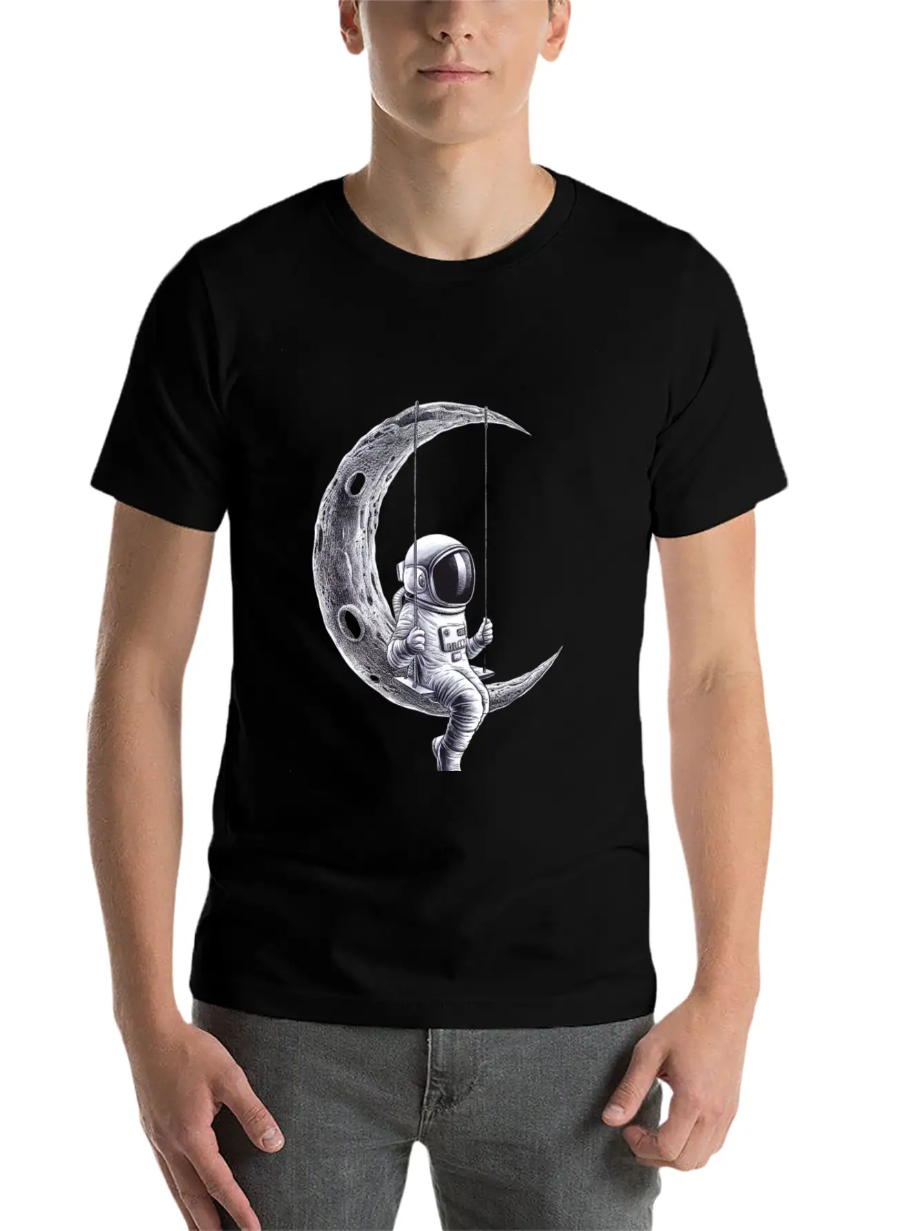 Lunar Swing Astronaut Relaxing In Space Unisex Short Sleeve Soft Cotton T-Shirt – Casual Everyday Wear