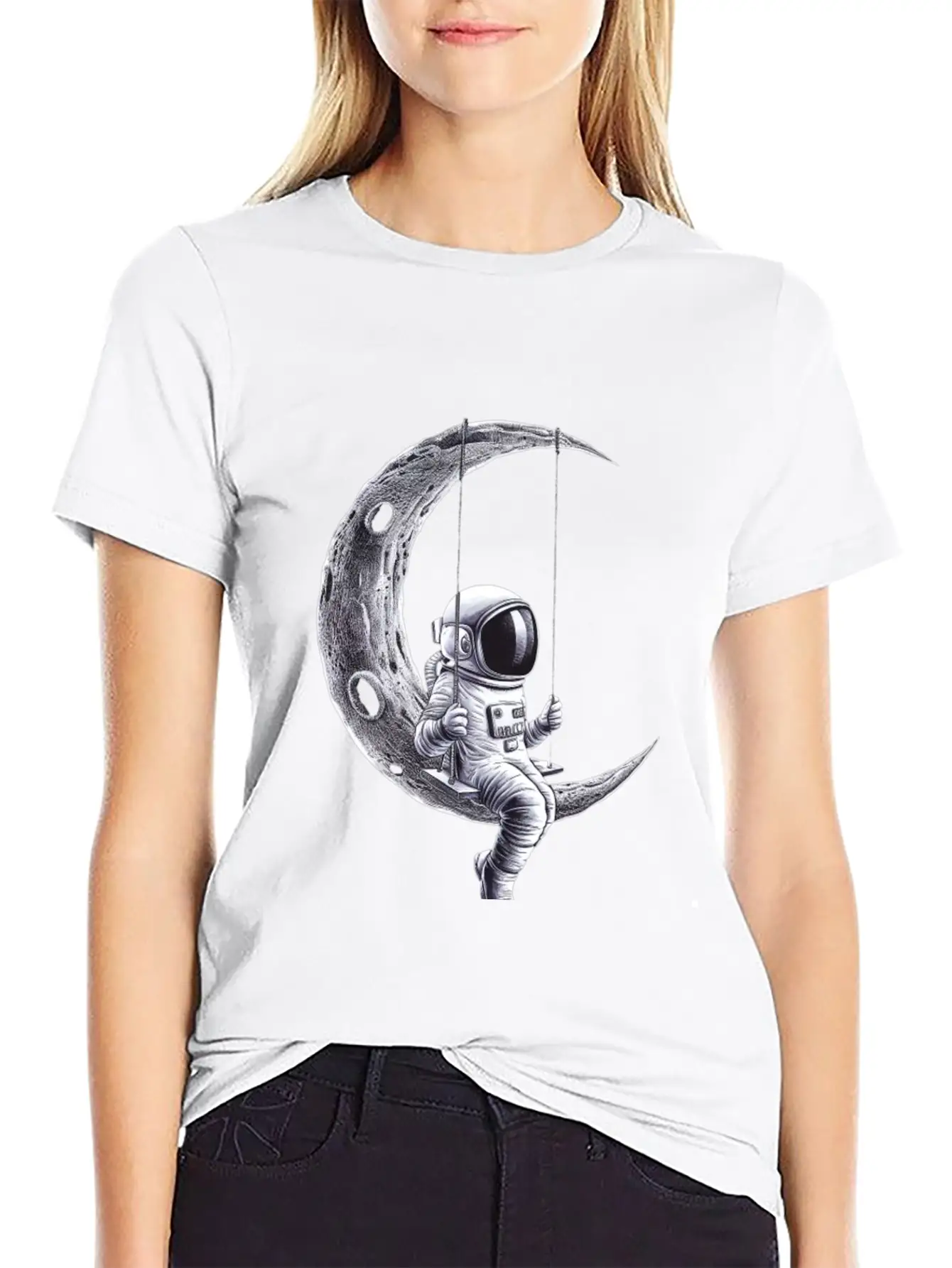 Lunar Swing Astronaut Relaxing In Space Unisex Short Sleeve Soft Cotton T-Shirt – Casual Everyday Wear