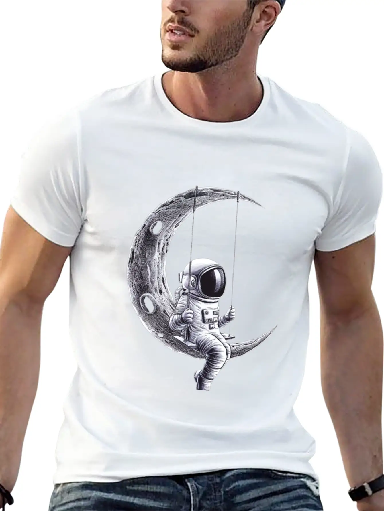 Lunar Swing Astronaut Relaxing In Space Unisex Short Sleeve Soft Cotton T-Shirt – Casual Everyday Wear
