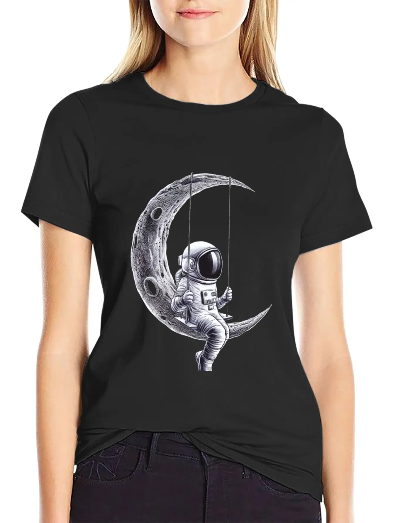 Lunar Swing Astronaut Relaxing In Space Unisex Short Sleeve Soft Cotton T-Shirt – Casual Everyday Wear