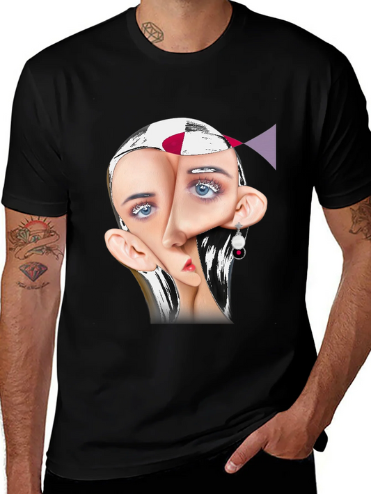 Surreal Face Graphic Print Black Tee