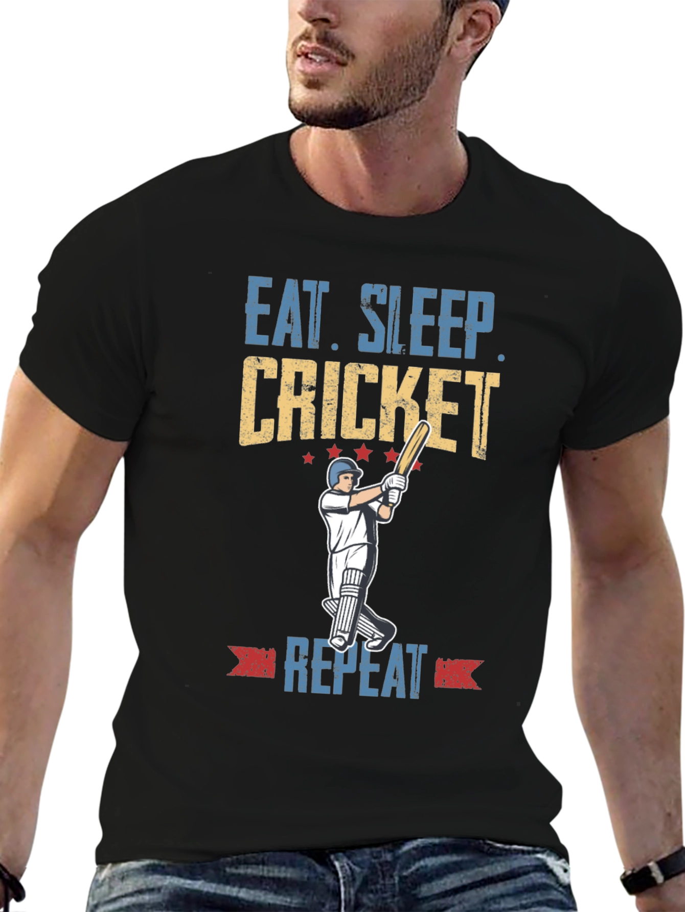 Eat Sleep Cricket Repeat Graphic Tee