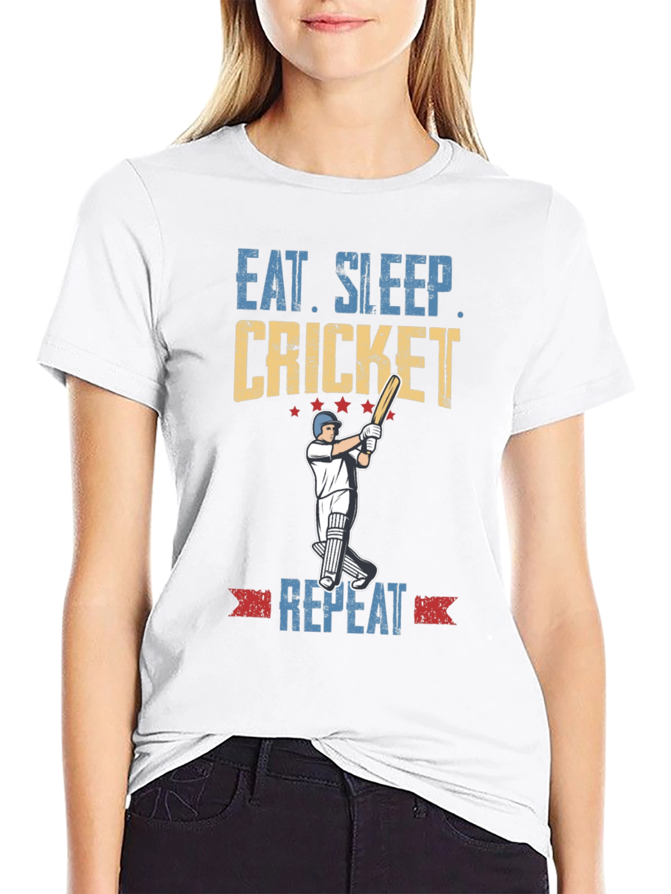 Eat Sleep Cricket Repeat Graphic Tee